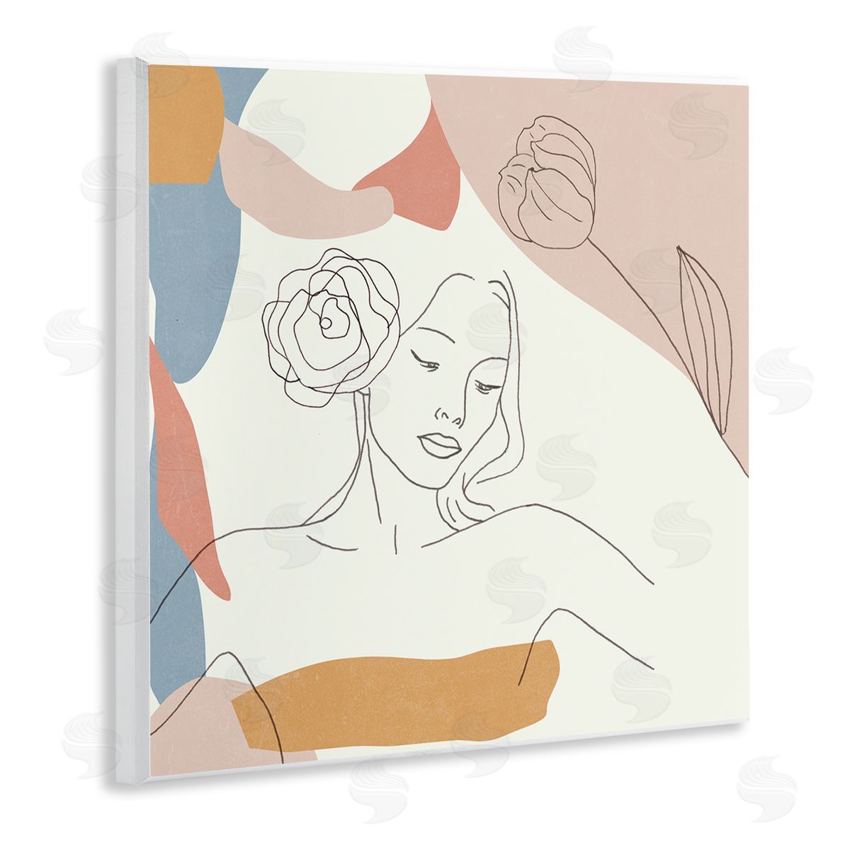 Melissa Wang Female Linework Study Floral Hair Abstract Curves Wall Plaque Art