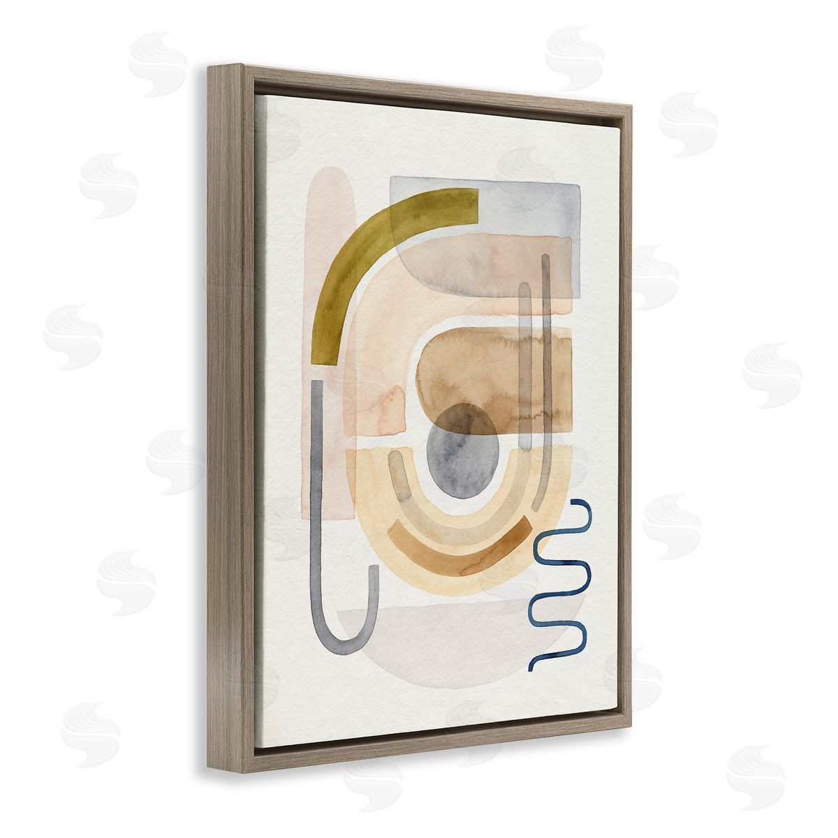 Grace Popp Blue Beige Expressive Geometric Shape Abstraction Brown Floater Frame Canvas Art