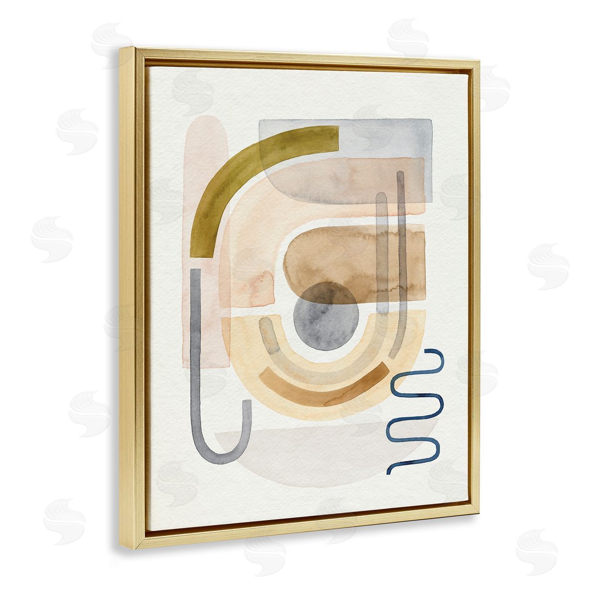 Grace Popp Blue Beige Expressive Geometric Shape Abstraction Gold Floater Frame Canvas Art