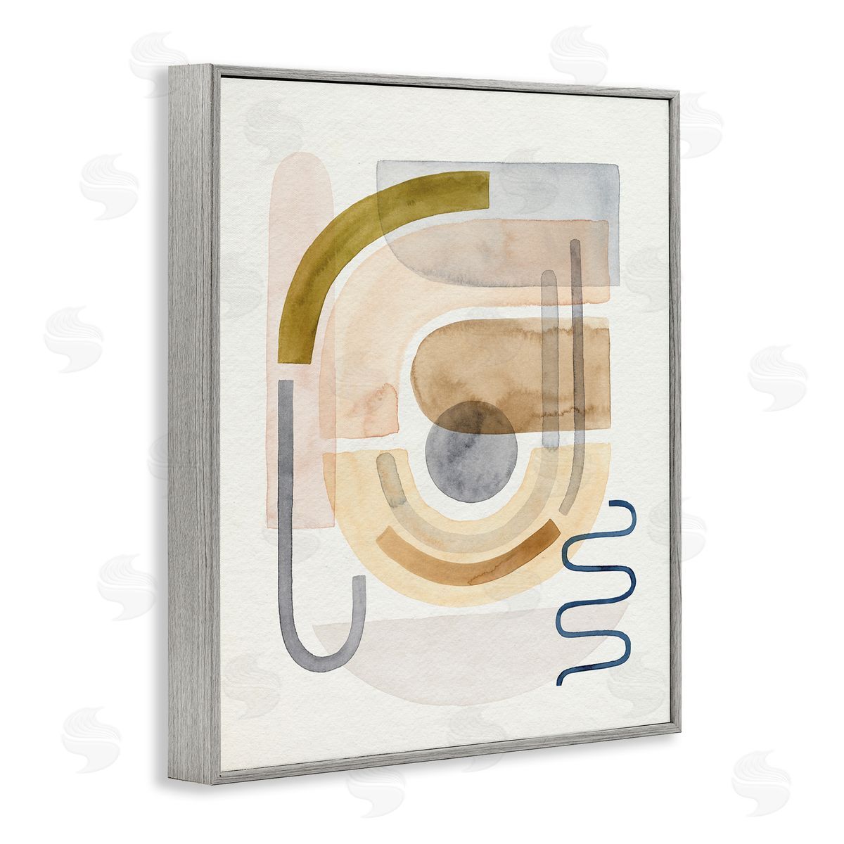 Grace Popp Blue Beige Expressive Geometric Shape Abstraction Gray Framed Giclee Wall Art