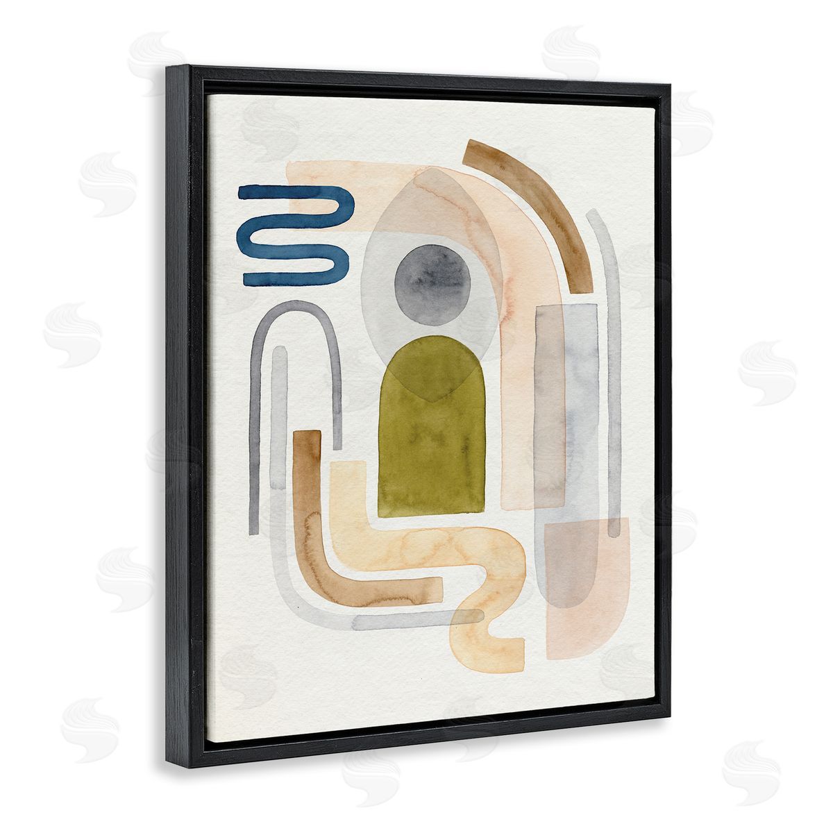 Grace Popp Deco Shape Abstraction Neutral Blue Beige Curves Black Floater Frame Canvas Art