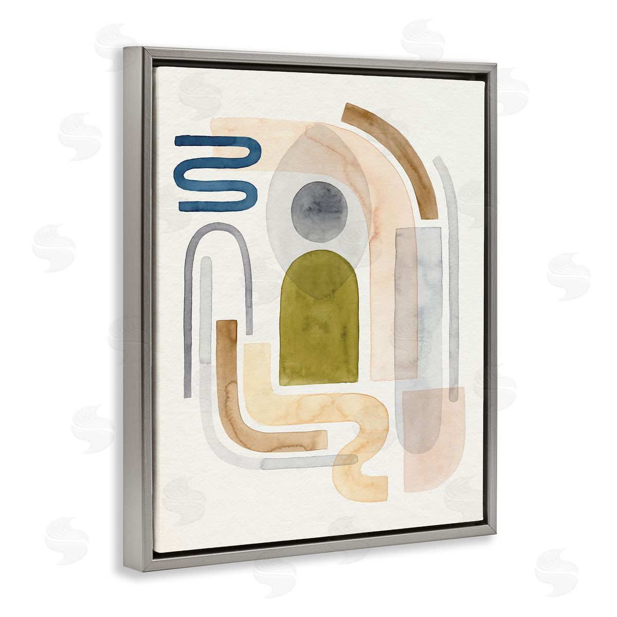 Grace Popp Deco Shape Abstraction Neutral Blue Beige Curves Gray Floater Frame Canvas Art