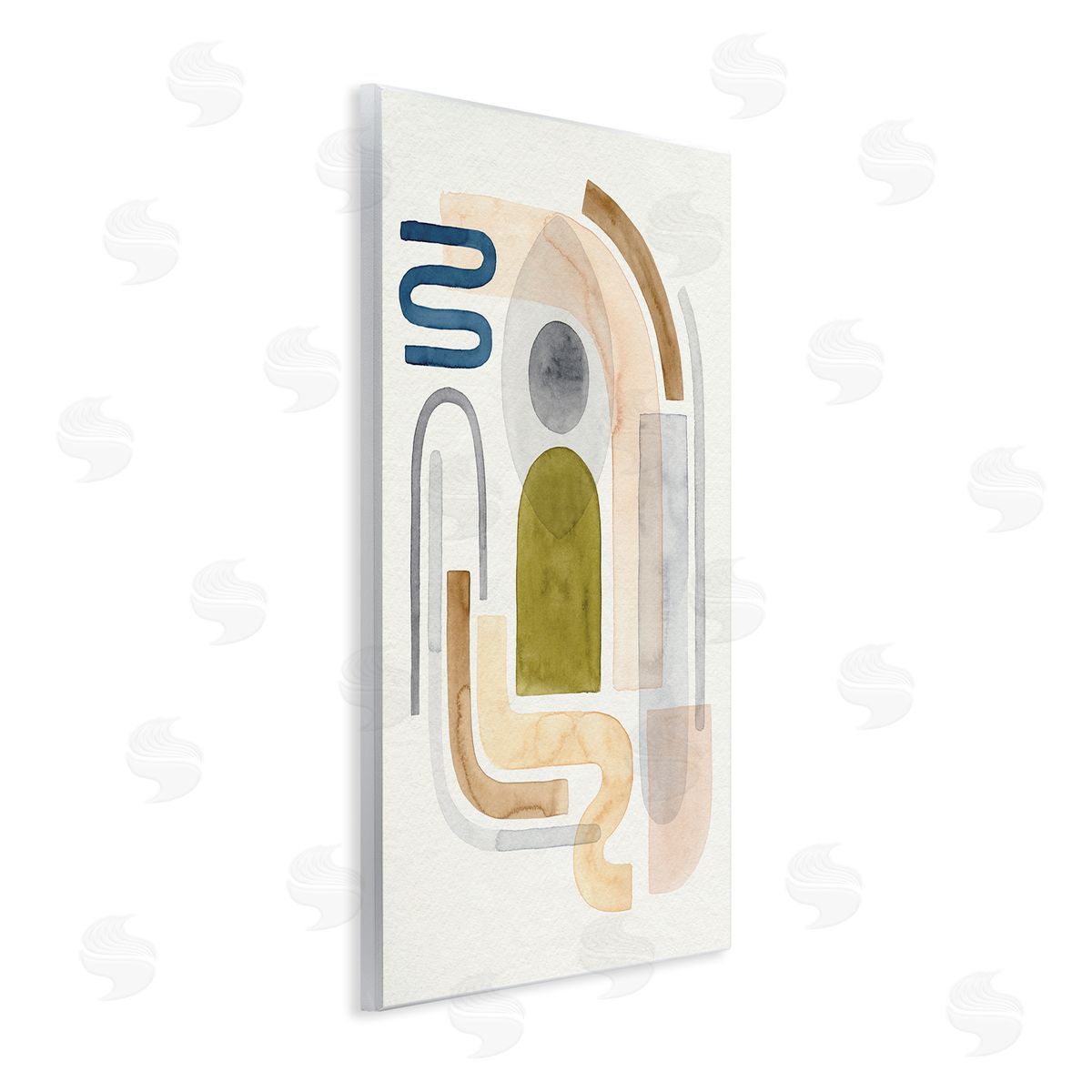 Grace Popp Deco Shape Abstraction Neutral Blue Beige Curves Wall Plaque Art