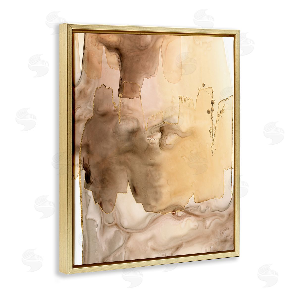 Grace Popp Wet Paint Abstraction Brown Watercolor Strokes Gold Floater Frame Canvas Art