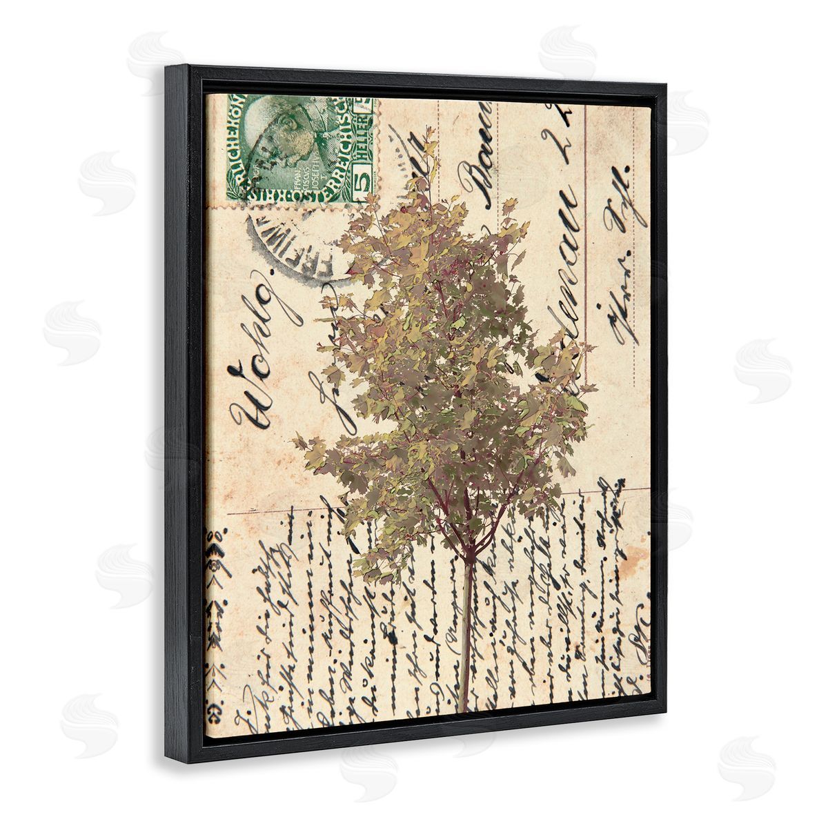 Alonzo Saunders Country Vintage Postal Card Autumn Tree Black Floater Frame Canvas Art