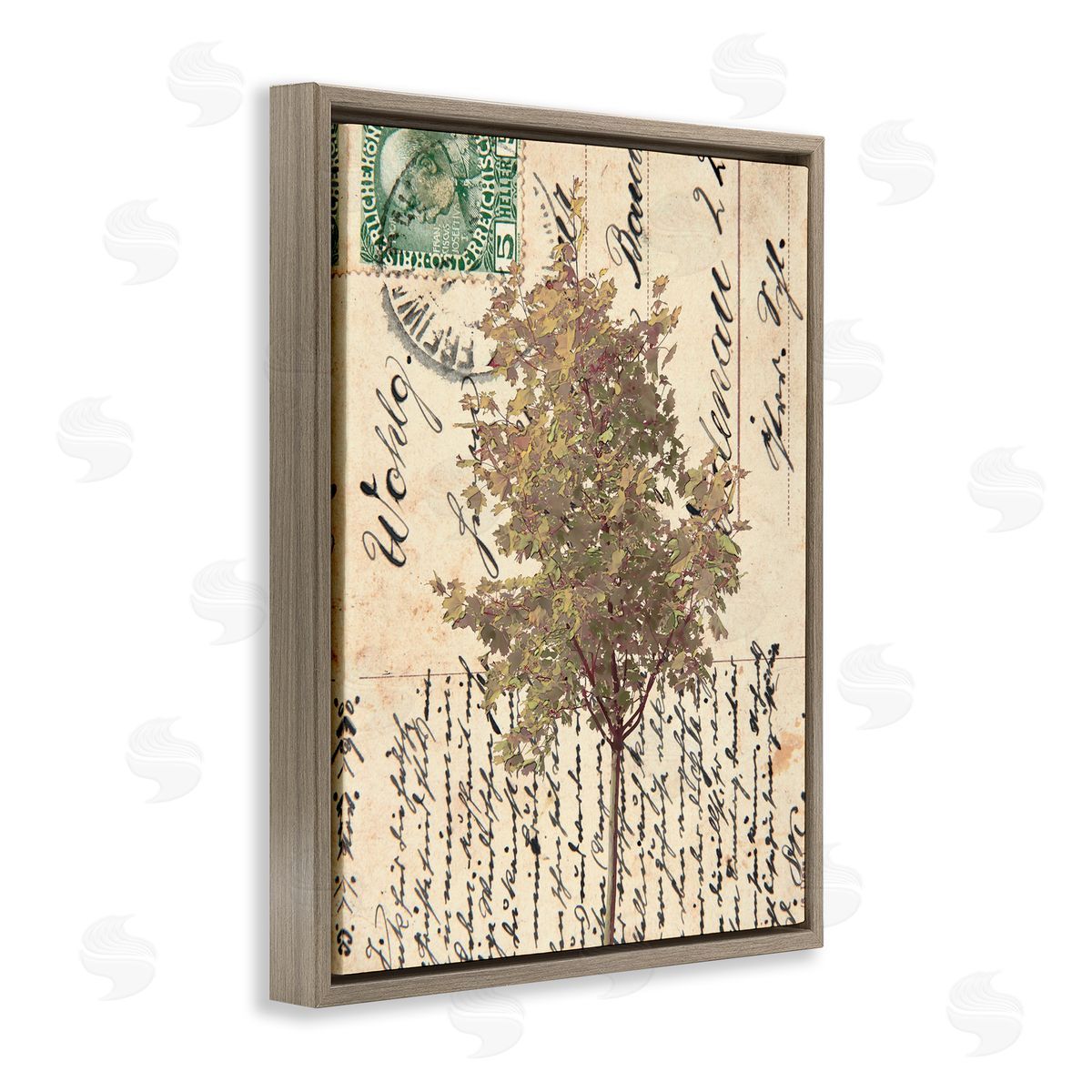 Alonzo Saunders Country Vintage Postal Card Autumn Tree Brown Floater Frame Canvas Art