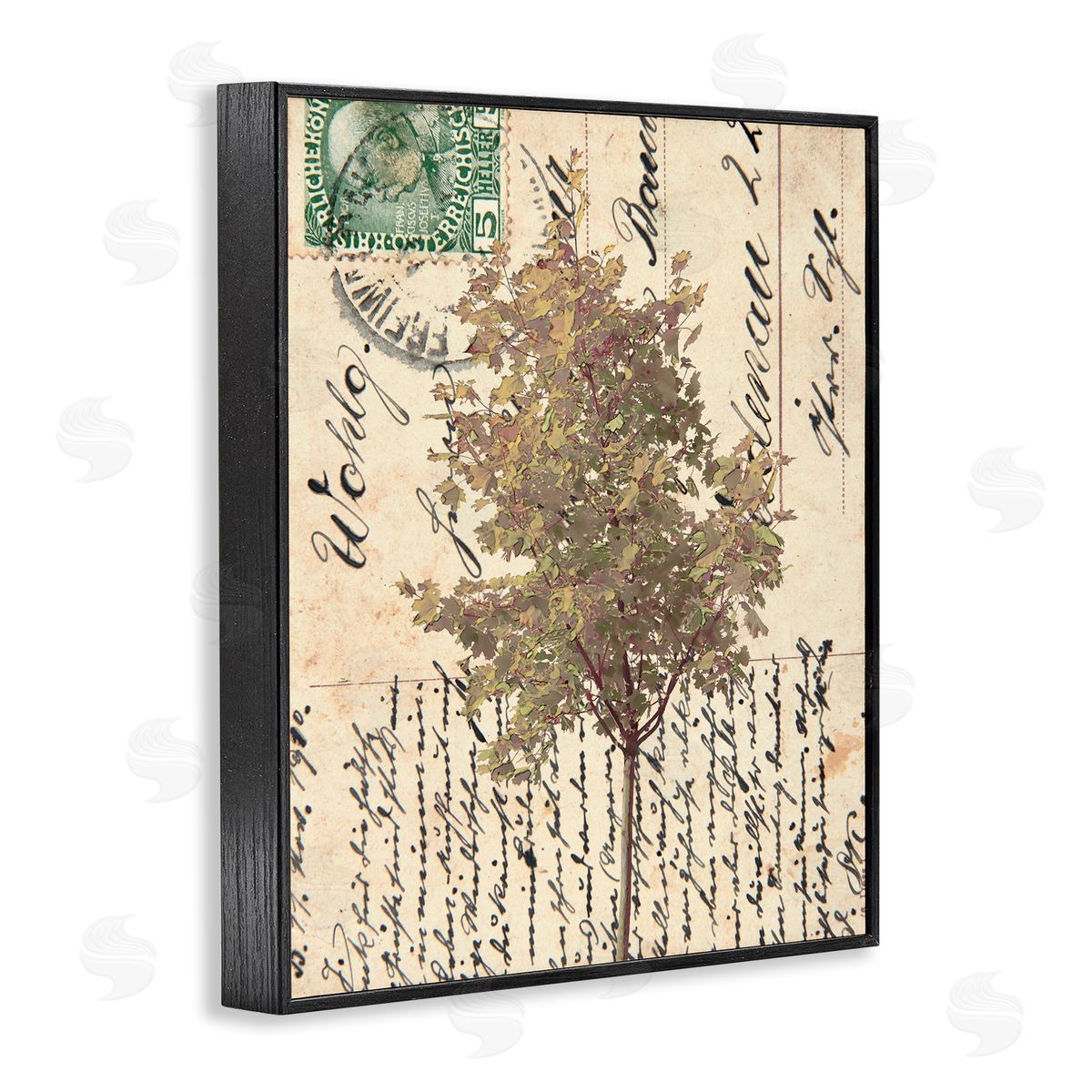 Alonzo Saunders Country Vintage Postal Card Autumn Tree Black Framed Giclee Wall Art