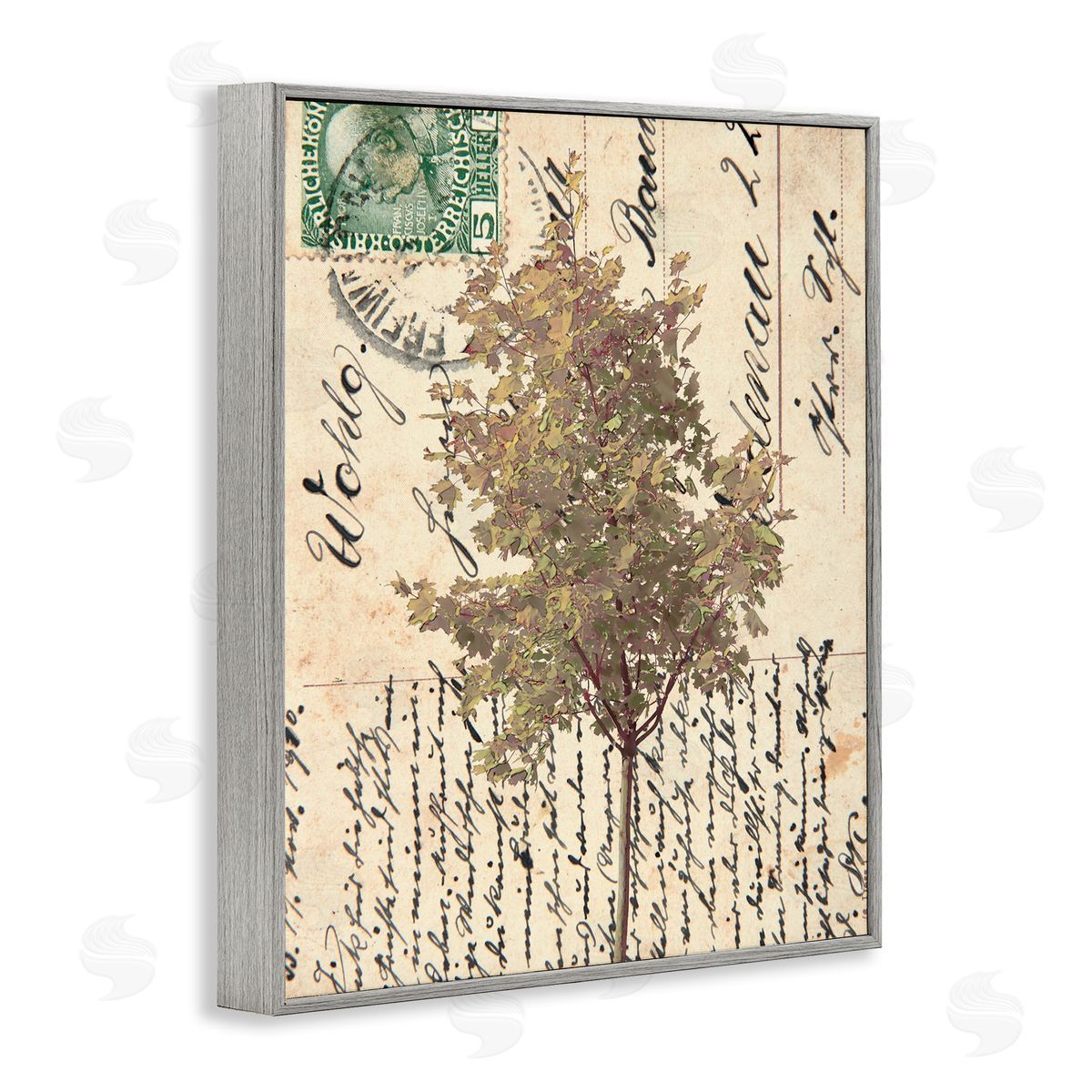 Alonzo Saunders Country Vintage Postal Card Autumn Tree Gray Framed Giclee Wall Art