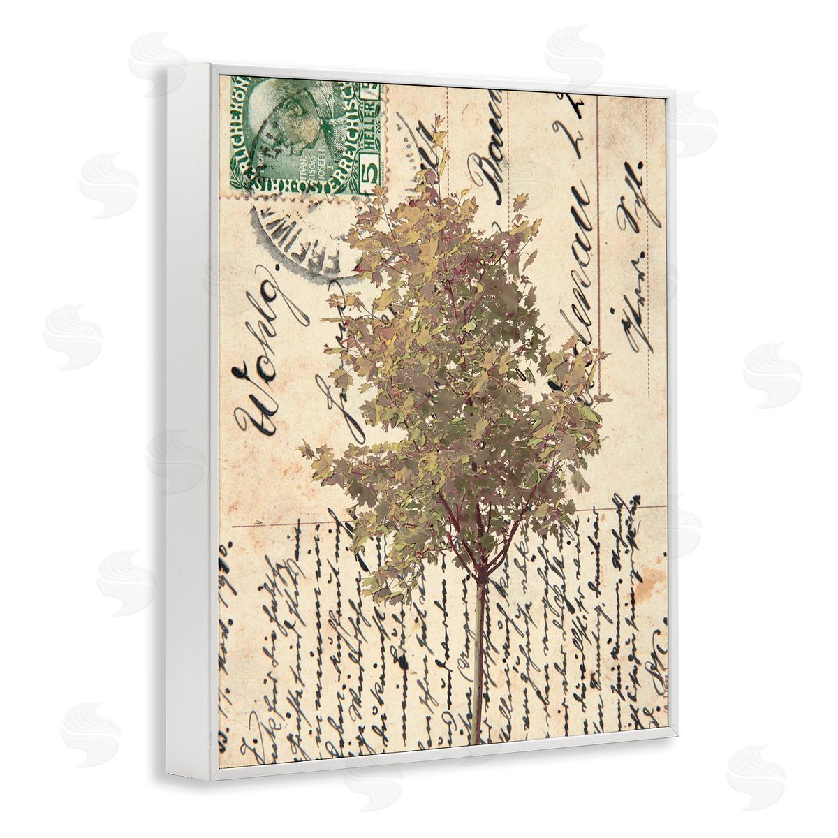 Alonzo Saunders Country Vintage Postal Card Autumn Tree White Framed Giclee Wall Art