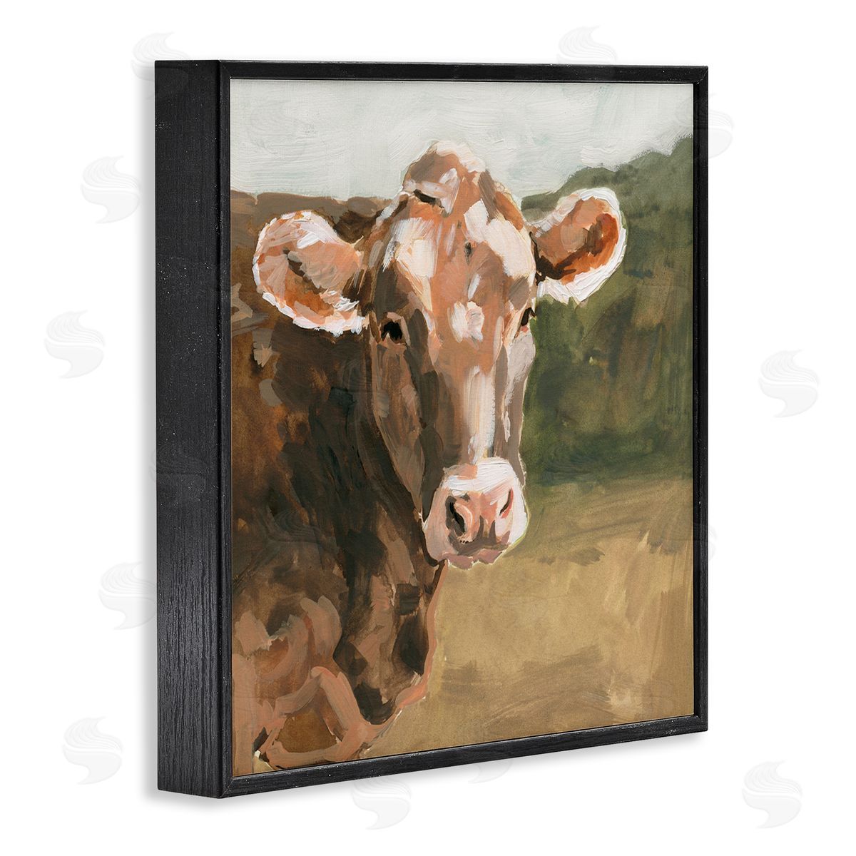 Soft Country Meadow Cow Black Frame Print Wall Art, Home Decor by Victoria Barnes