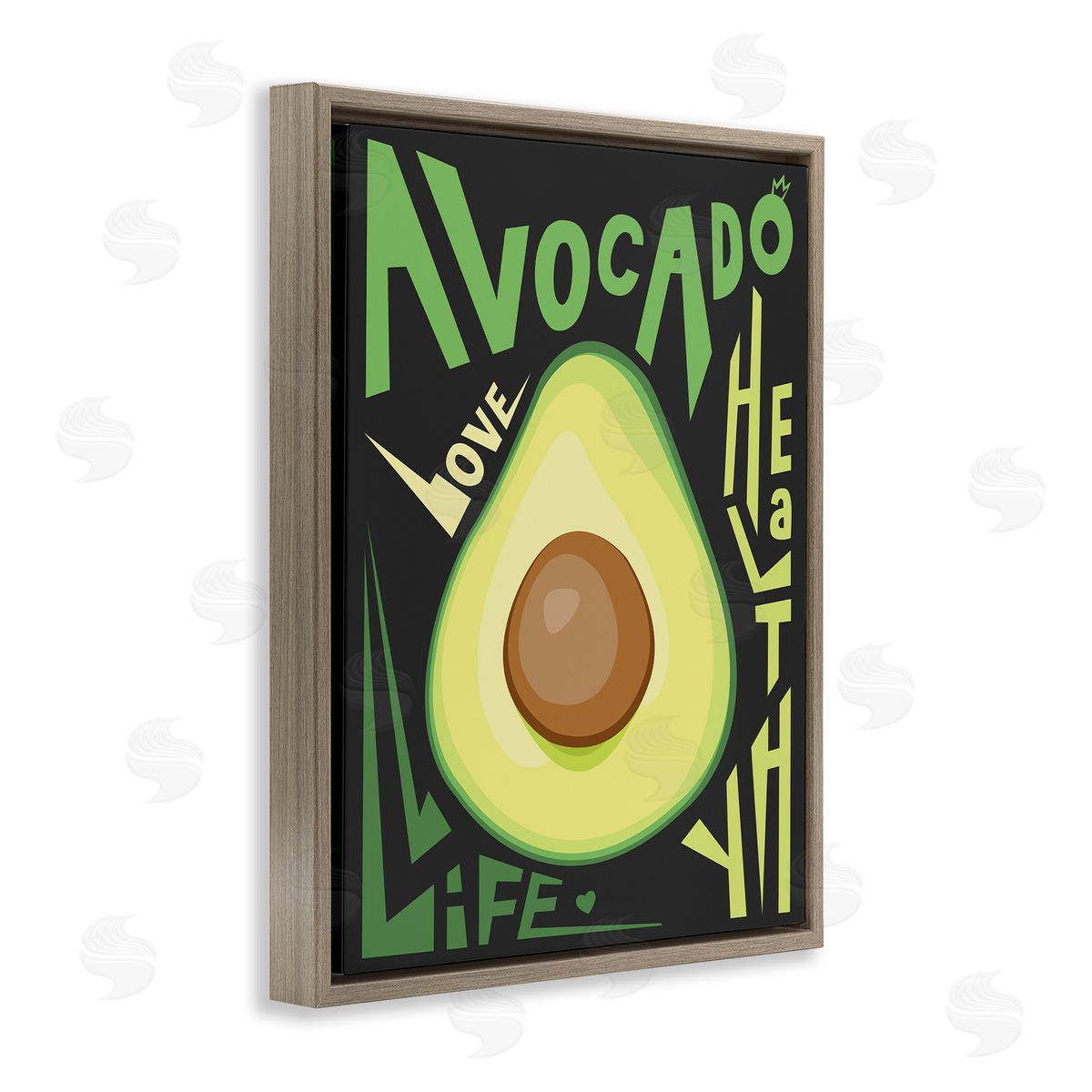 Ayse Green Avocado Expressive Pop Healthy Love Phrases Brown Floater Frame Canvas Art