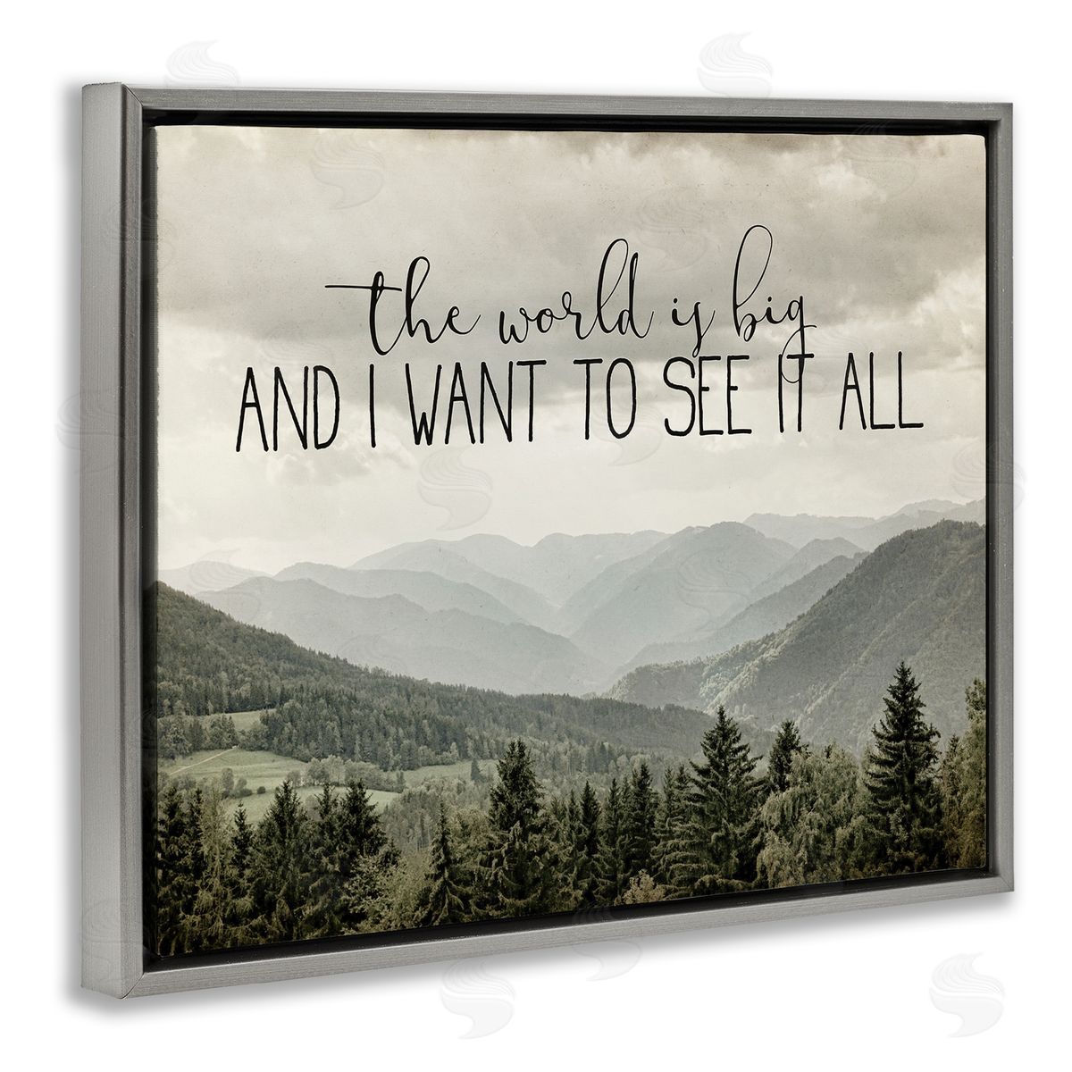 Anne Bailey See It All Phrase Forest Tree Mountain Range Gray Floater Frame Canvas Art