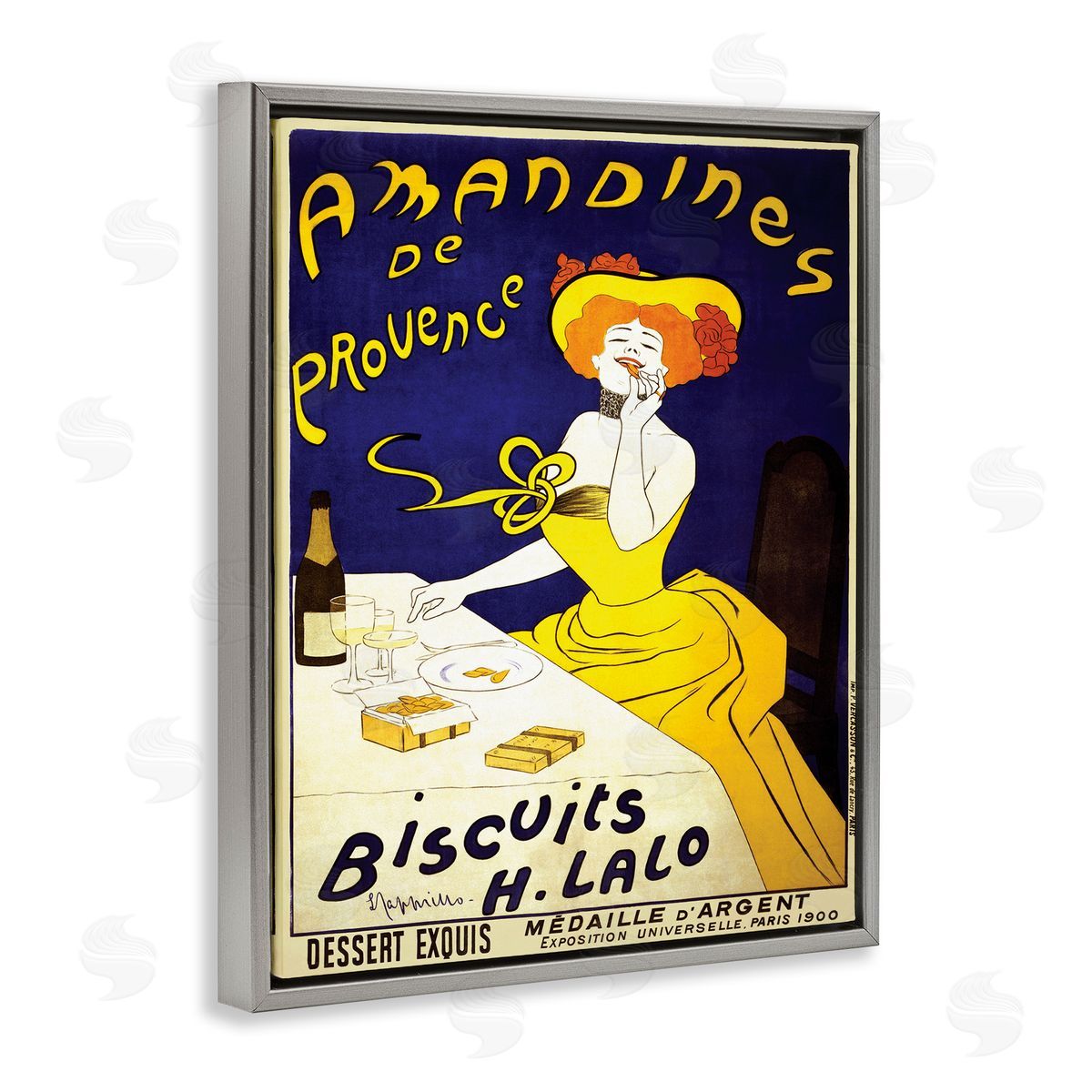 Leonetto Cappiello Vintage Parisian Amandine's Biscuits European Advertisement  Gray Floater Frame Canvas Art
