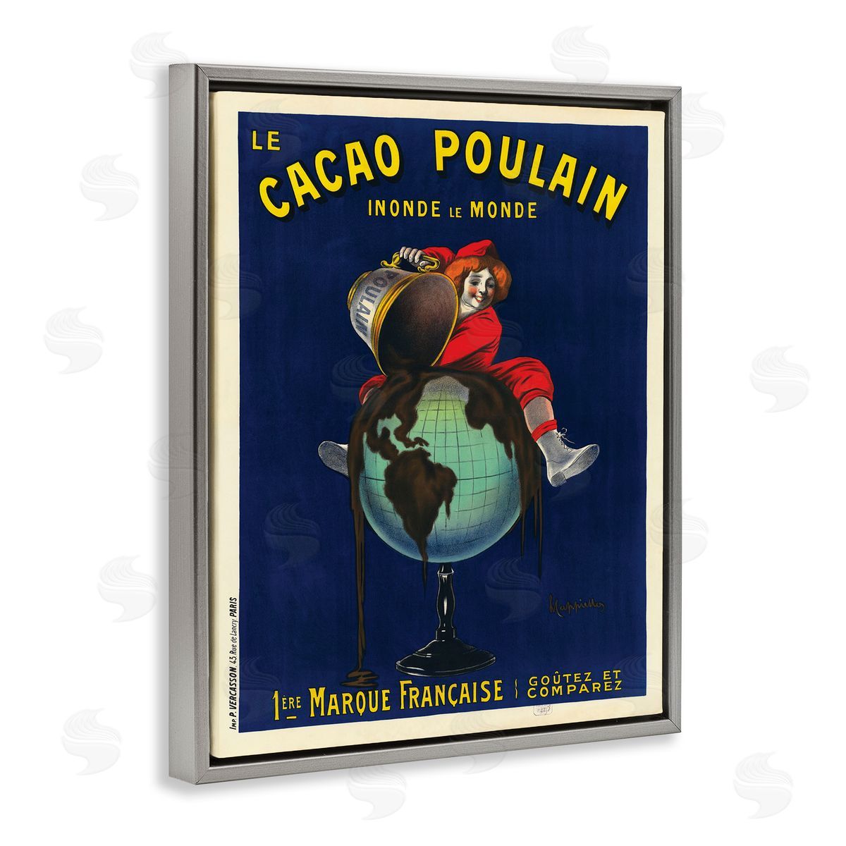 Leonetto Cappiello Vintage Cacao Chocolate Advertisement Parisian Dessert Gray Floater Frame Canvas Art