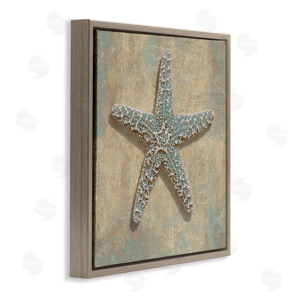 Caroline Kelly Nautical Starfish Ocean Animal Muted Neutral Brown Floater Frame Canvas Art