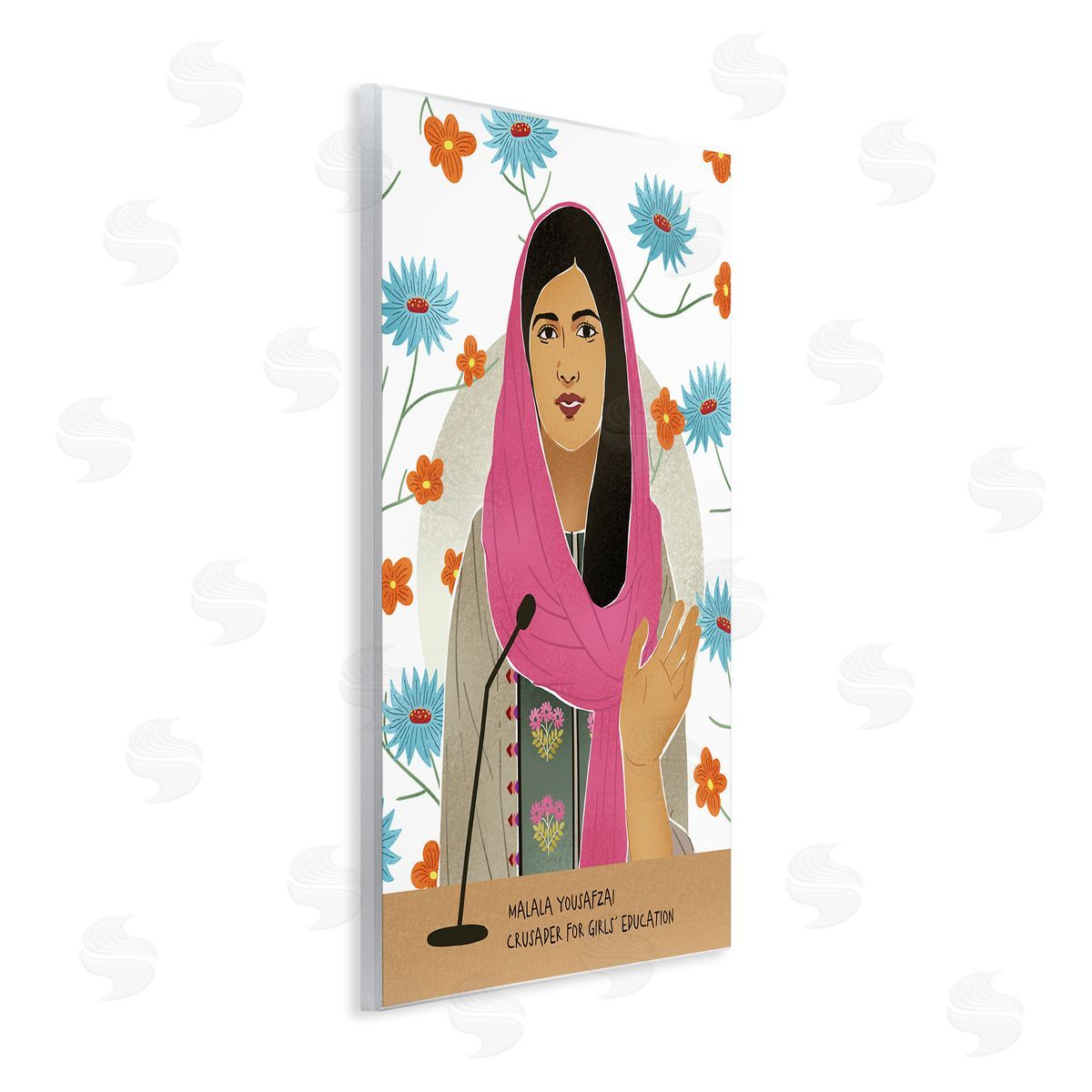 Ziwei Li Malala Speech Over Blue Orange Florals Female Icon Wall Plaque Art
