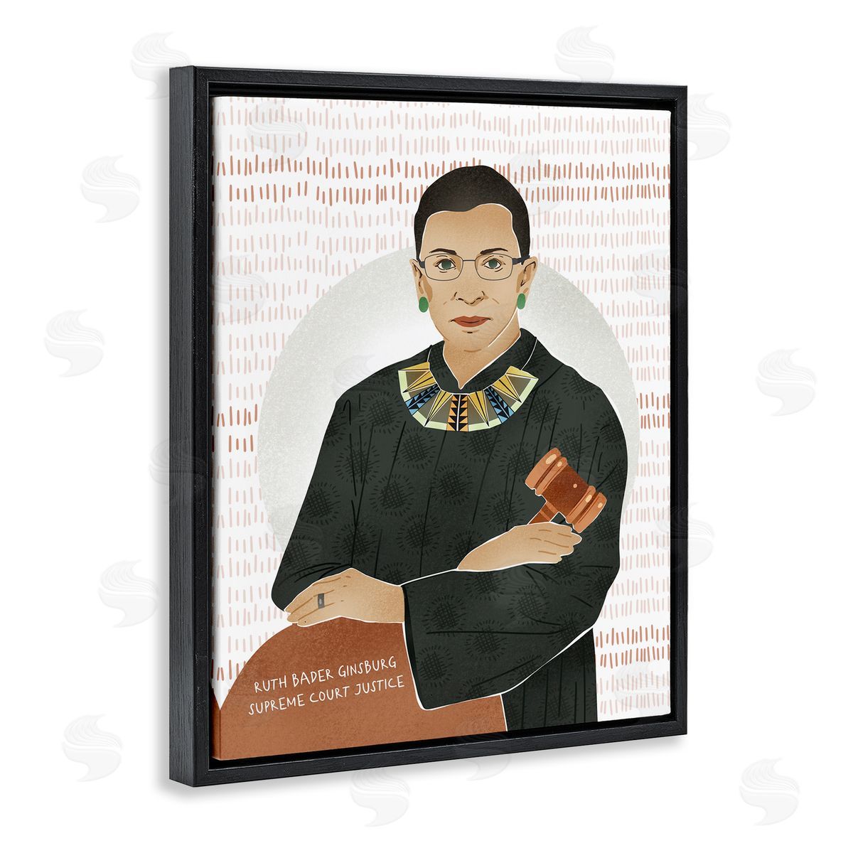 Ziwei Li Judge Ginsburg With Gavel Over Abstract Pattern Black Floater Frame Canvas Art