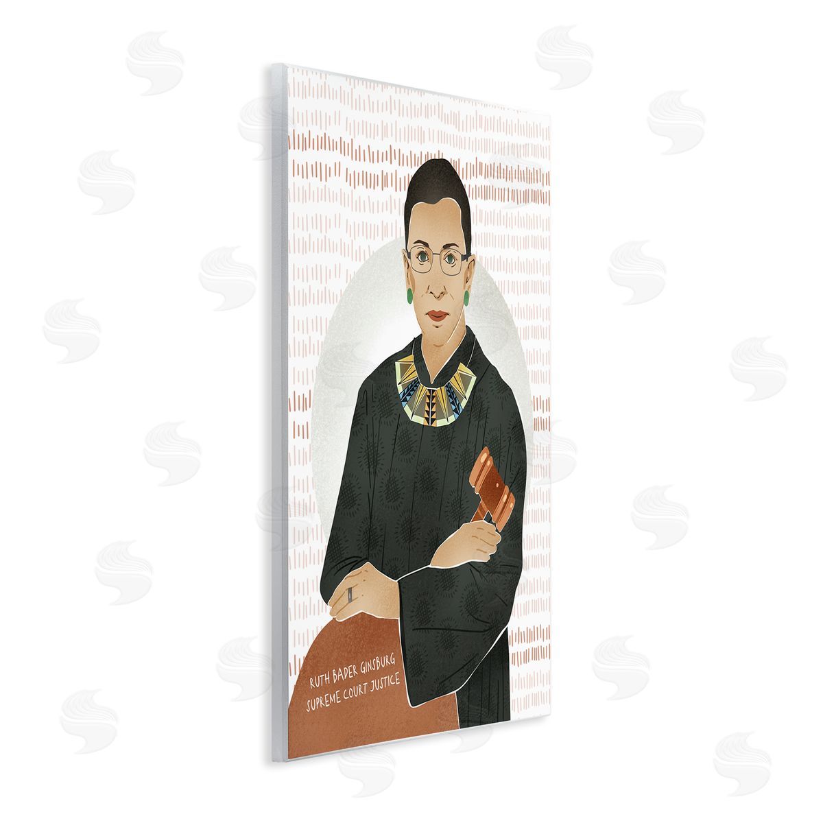 Ziwei Li Judge Ginsburg With Gavel Over Abstract Pattern Wall Plaque Art
