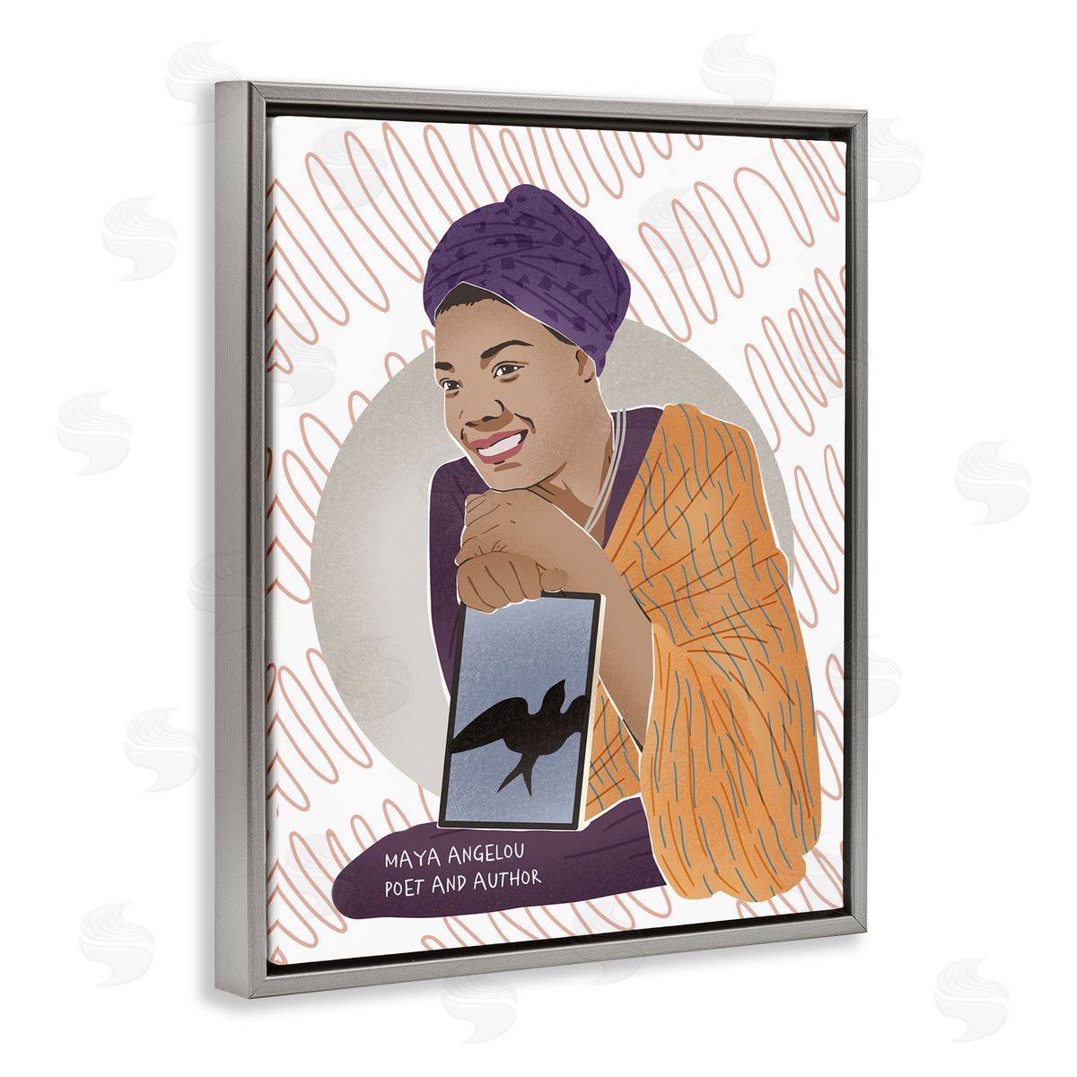 Ziwei Li Maya With Book Over Pattern Female Literary Icon Gray Floater Frame Canvas Art