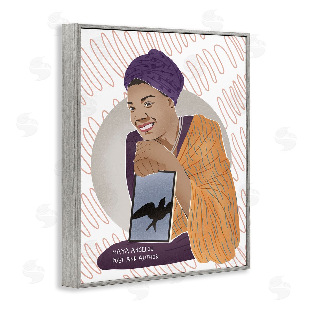 Ziwei Li Maya With Book Over Pattern Female Literary Icon Gray Framed Giclee Wall Art