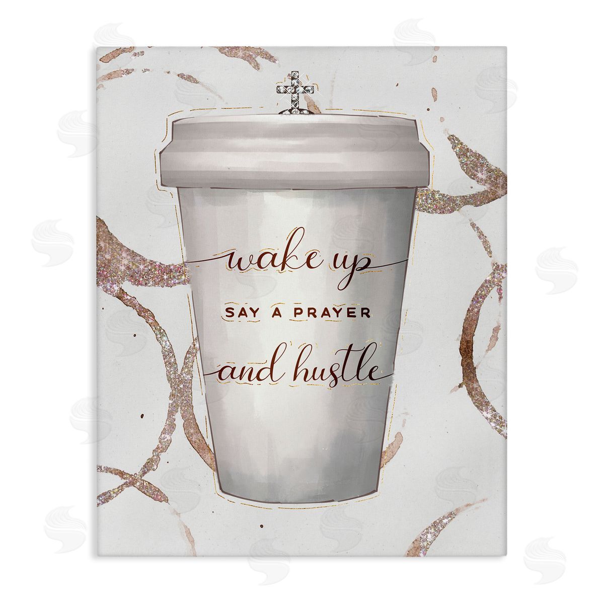 Ziwei Li Wake Up Pray Hustle Phrase Coffee Cup Glam Canvas Wall Art