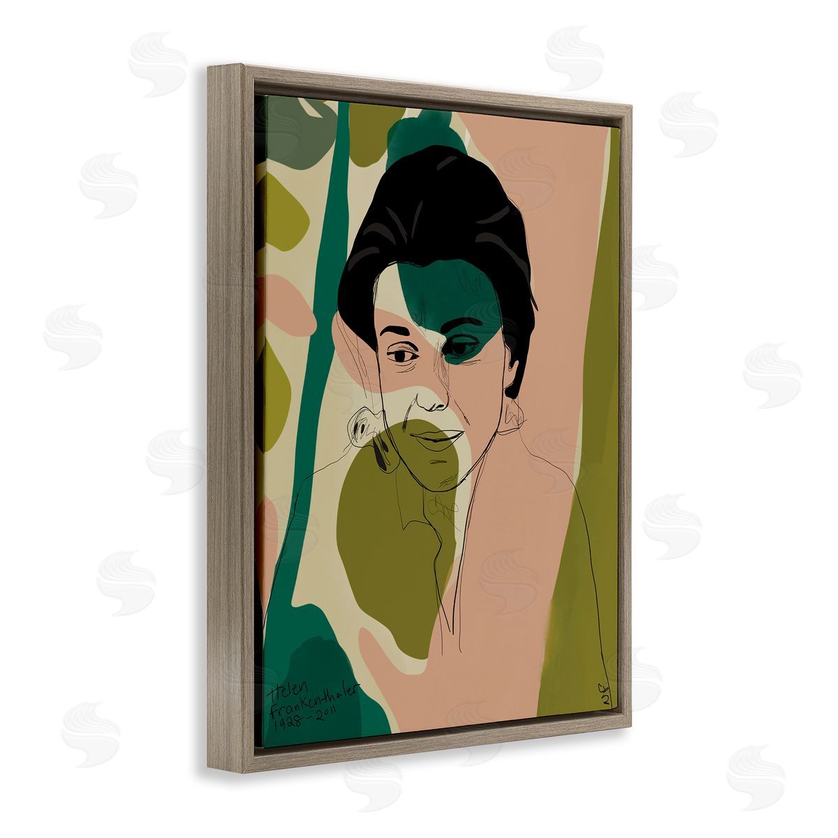 Nancy Ferrara Frankenthaler Painter Portrait Abstract Green Shapes Brown Floater Frame Canvas Art