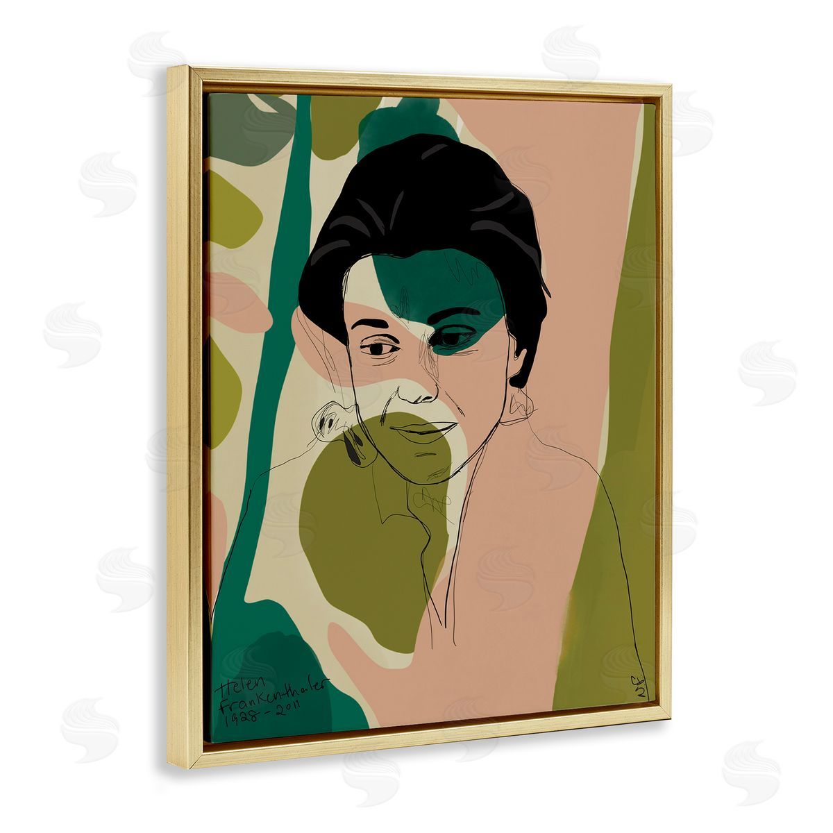 Nancy Ferrara Frankenthaler Painter Portrait Abstract Green Shapes Gold Floater Frame Canvas Art