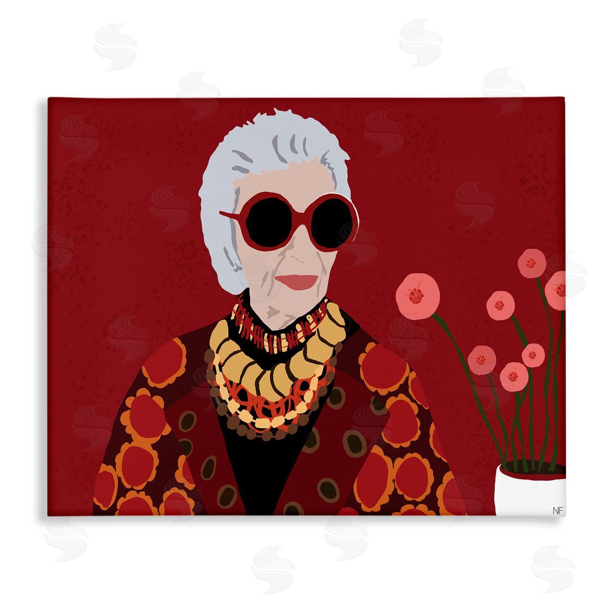 Nancy Ferrara Apfel Fashion Icon Glamourous Red Portrait Canvas Wall Art