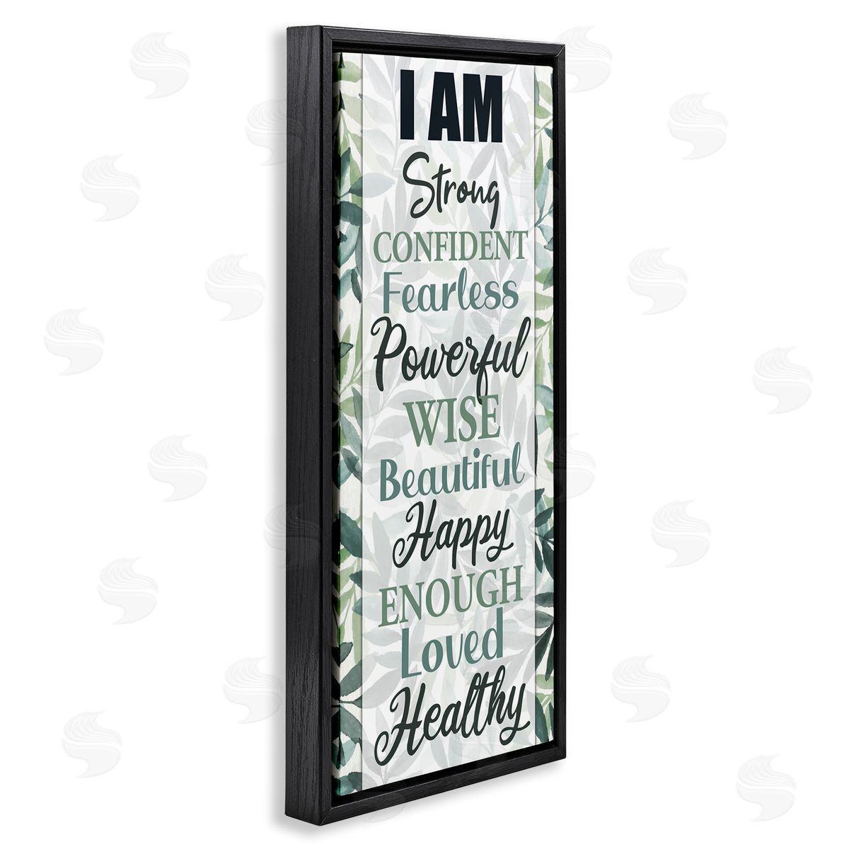 Kim Allen I Am Inspirational Phrases over Tropical Green Palms Black Floater Frame Canvas Art