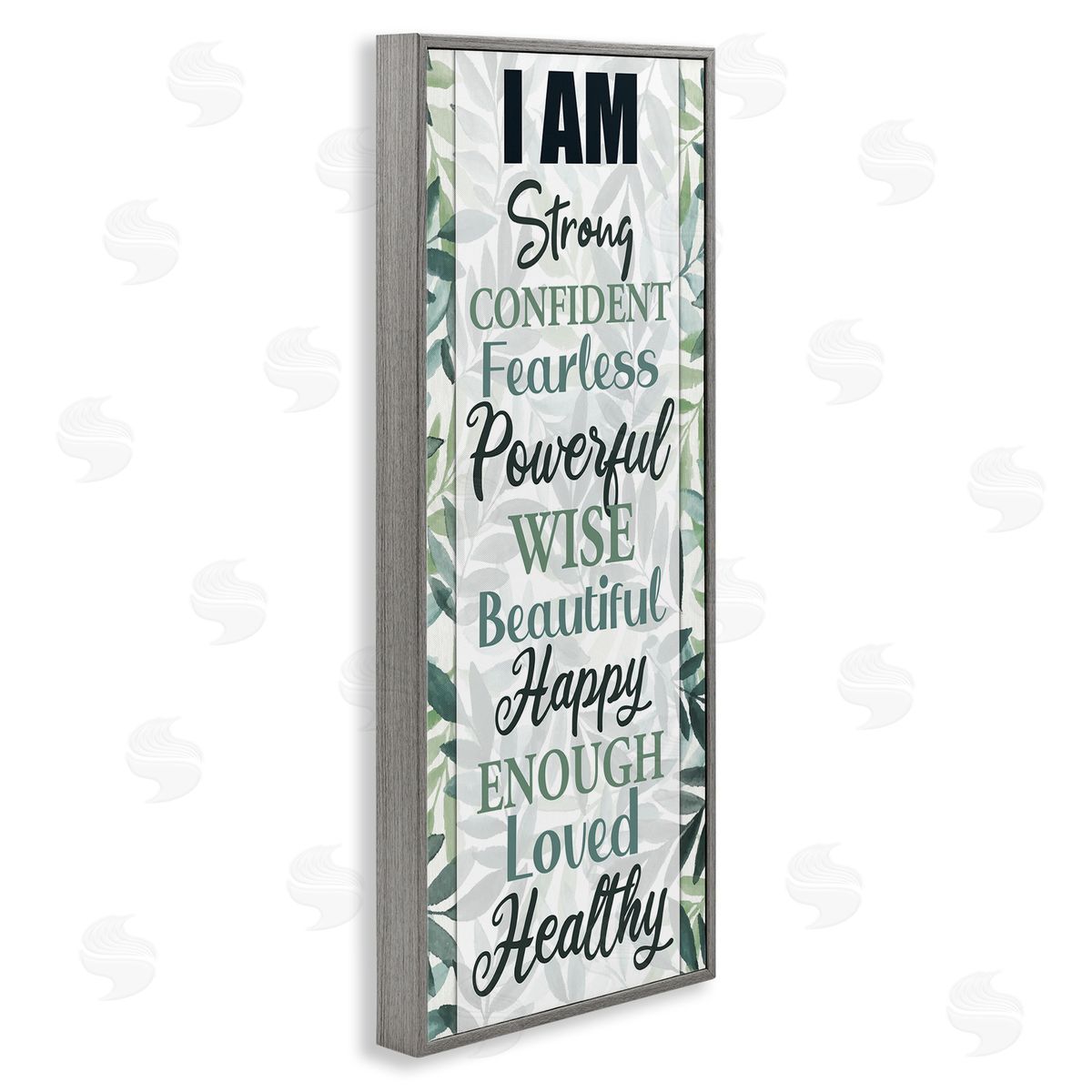 Kim Allen I Am Inspirational Phrases over Tropical Green Palms Gray Framed Giclee Wall Art