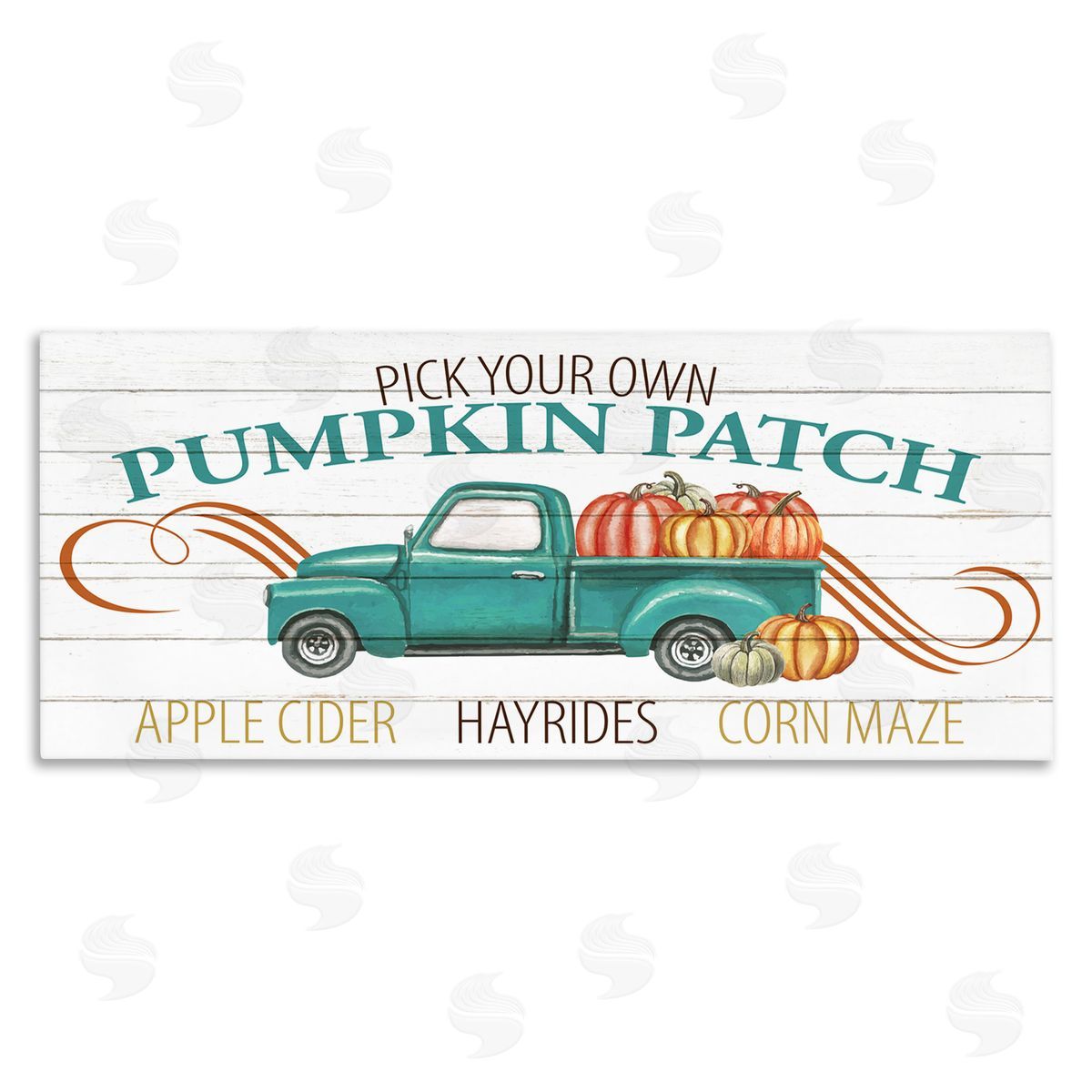Kim Allen Turquoise Truck Autumn Harvest Pumpkin Patch Sign Canvas Wall Art