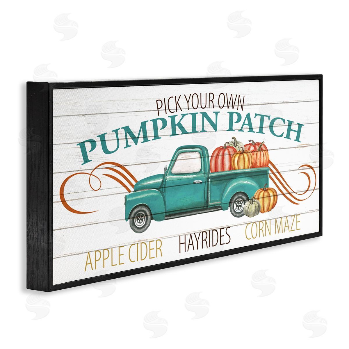 Kim Allen Turquoise Truck Autumn Harvest Pumpkin Patch Sign Black Framed Giclee Wall Art