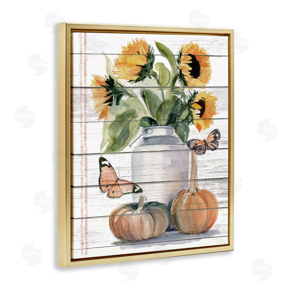 Jennifer Paxton Parker Autumn Sunflower Jar Orange Monarch Butterflies  Gold Floater Frame Canvas Art