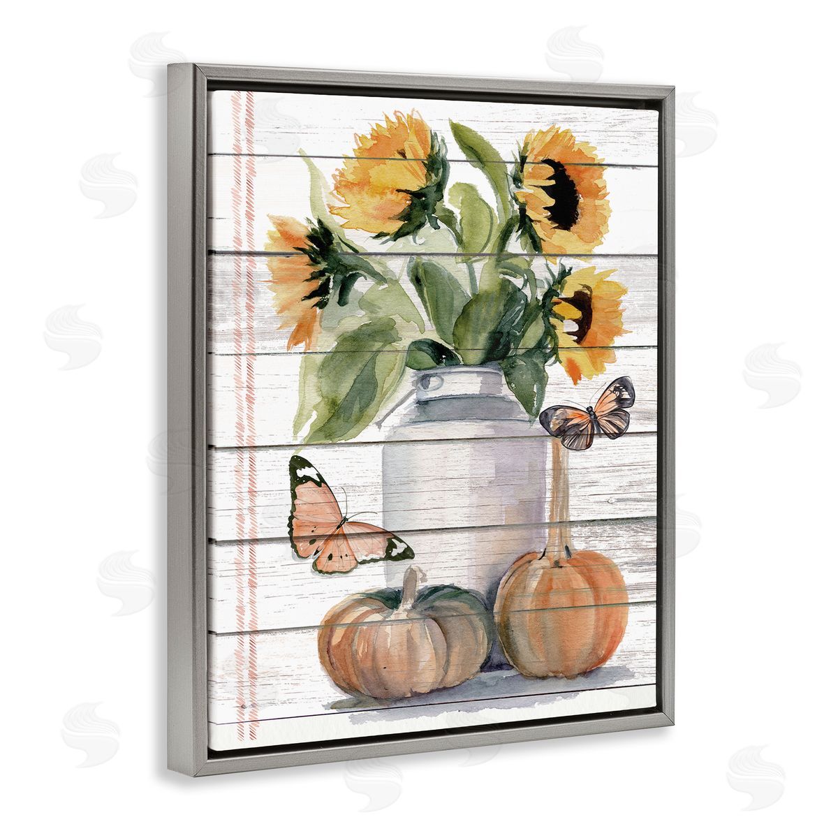 Jennifer Paxton Parker Autumn Sunflower Jar Orange Monarch Butterflies  Gray Floater Frame Canvas Art