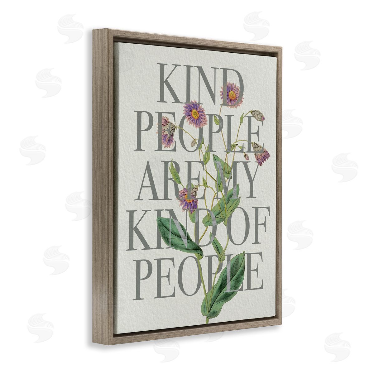 Stupell Studio Kind People Are My People Phrase Purple Wild Flowers Brown Floater Frame Canvas Art