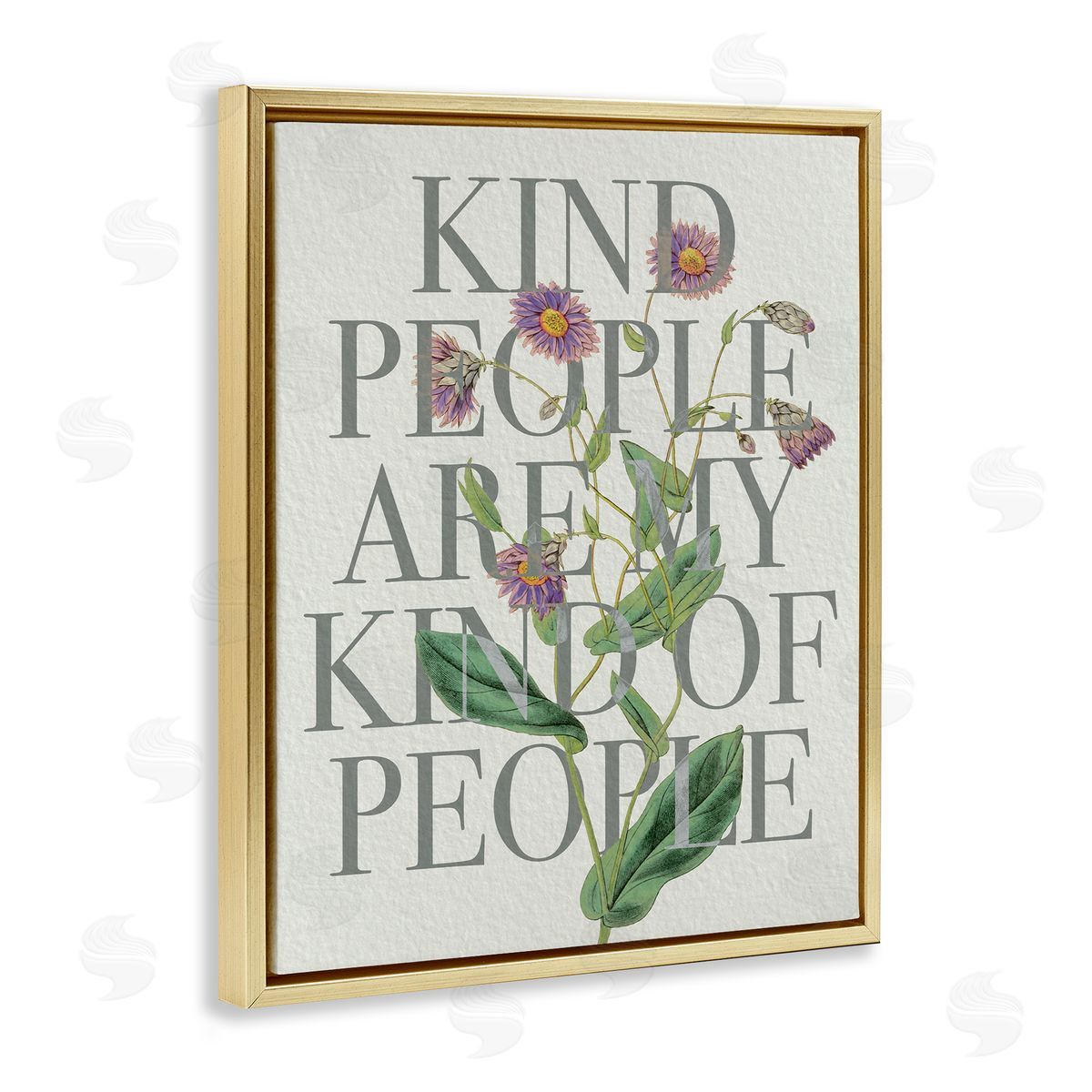 Stupell Studio Kind People Are My People Phrase Purple Wild Flowers Gold Floater Frame Canvas Art