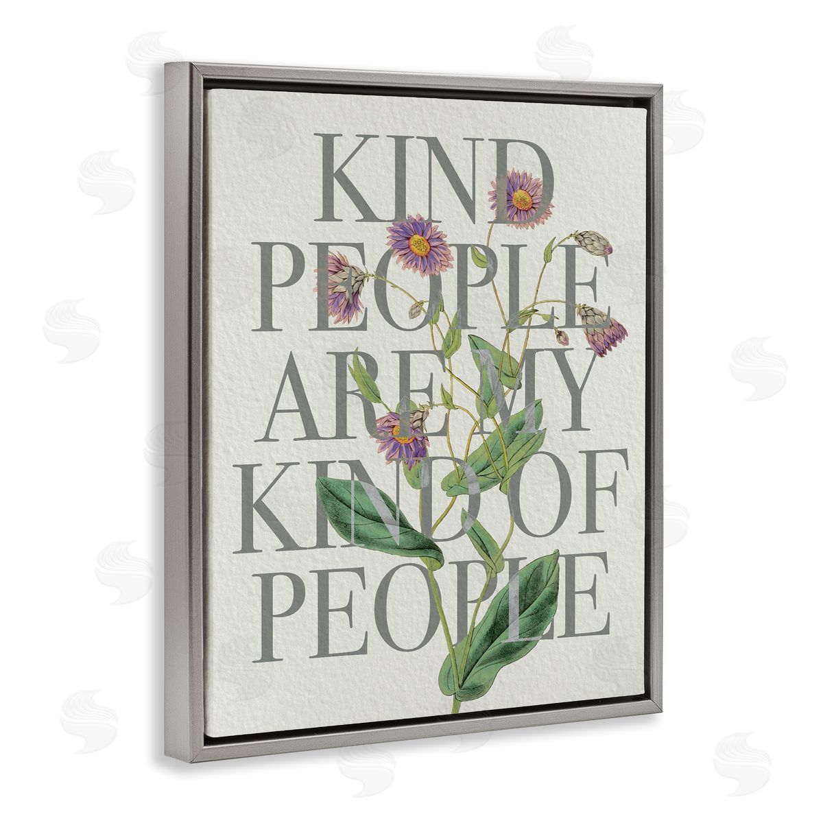 Stupell Studio Kind People Are My People Phrase Purple Wild Flowers Gray Floater Frame Canvas Art