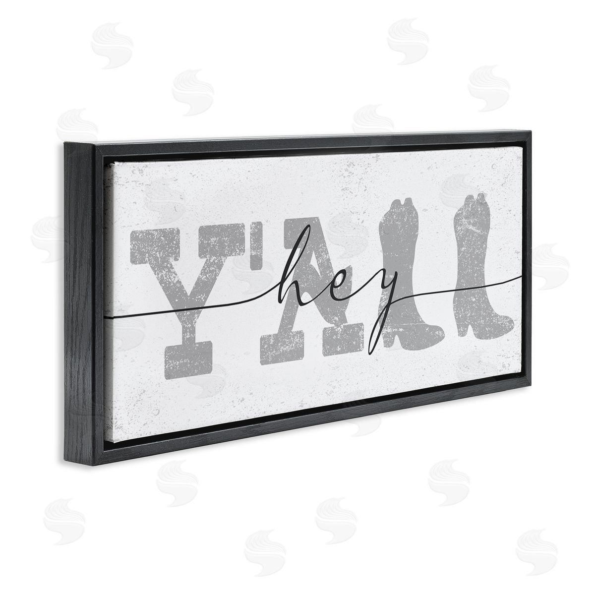 Stupell Studio Distressed Western Hey Y'all Cowboy Boots Phrase Black Floater Frame Canvas Art