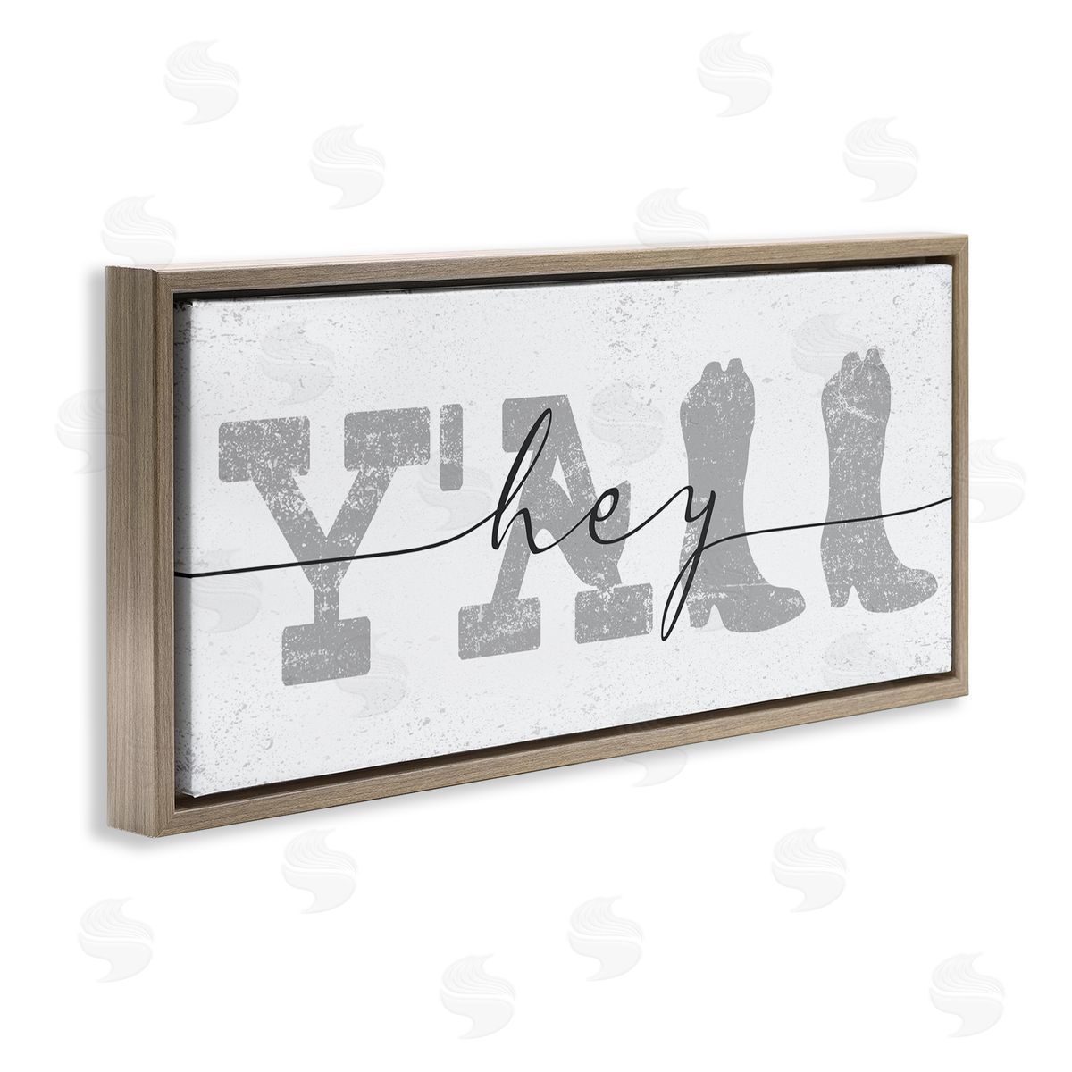 Stupell Studio Distressed Western Hey Y'all Cowboy Boots Phrase Brown Floater Frame Canvas Art