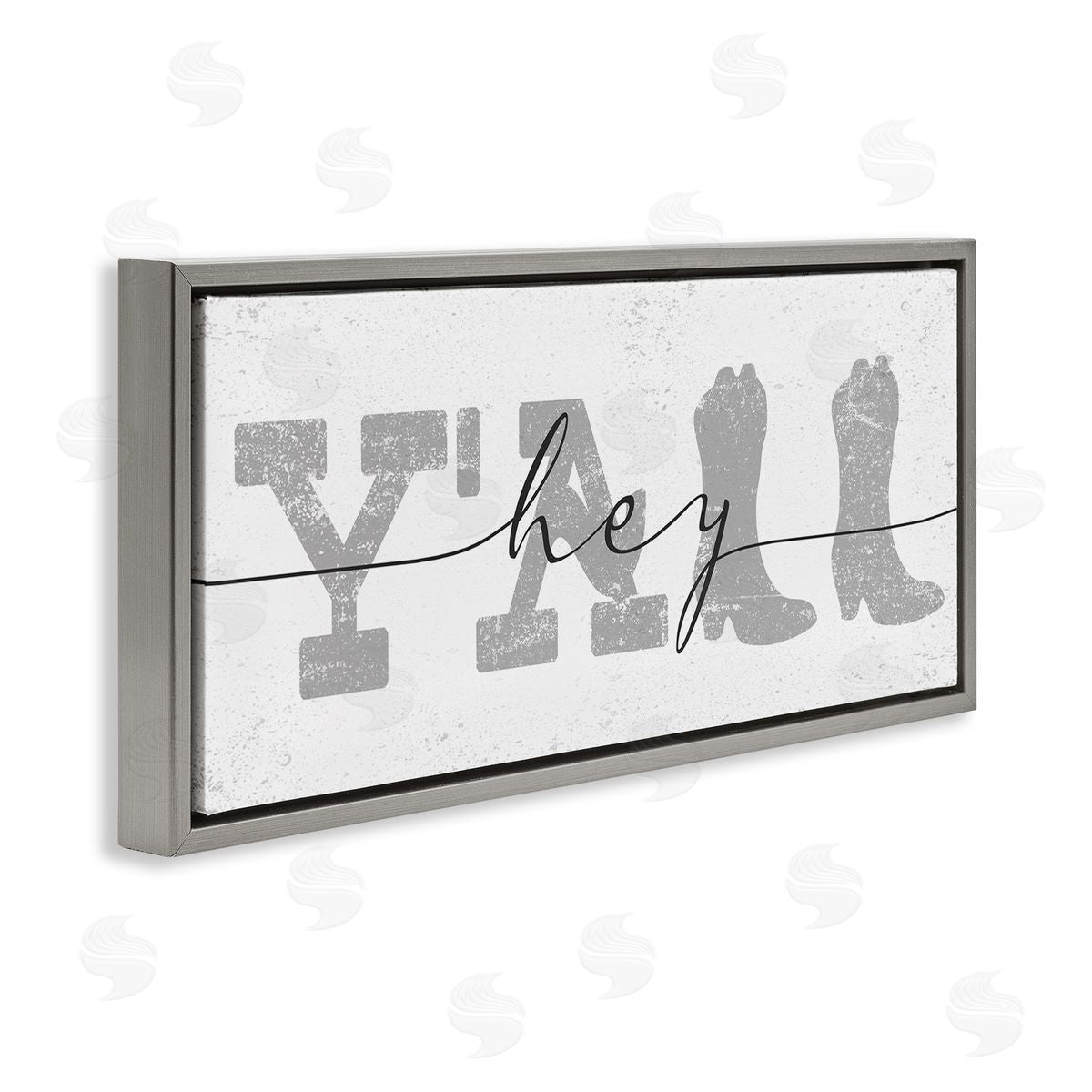 Stupell Studio Distressed Western Hey Y'all Cowboy Boots Phrase Gray Floater Frame Canvas Art