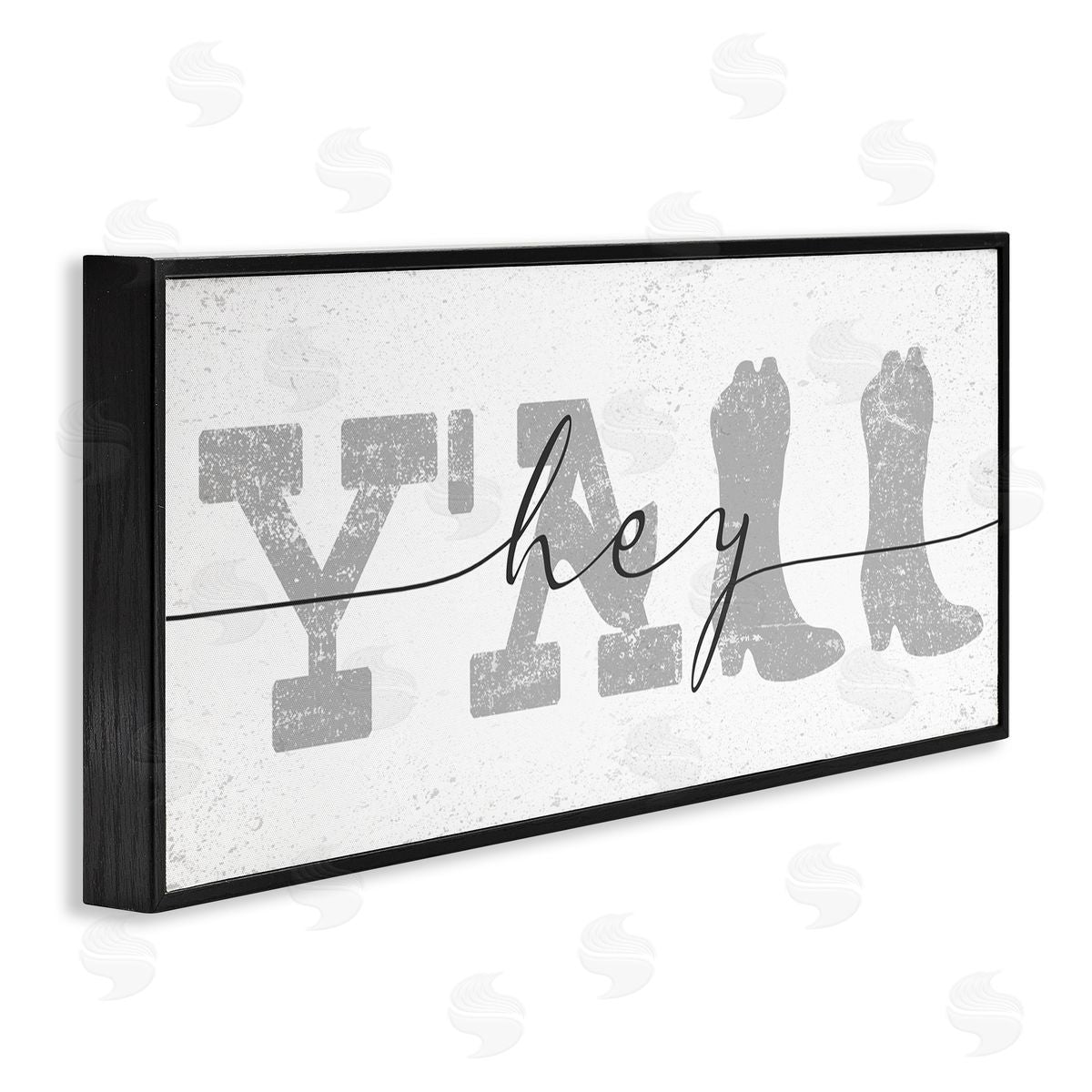 Stupell Studio Distressed Western Hey Y'all Cowboy Boots Phrase Black Framed Giclee Wall Art