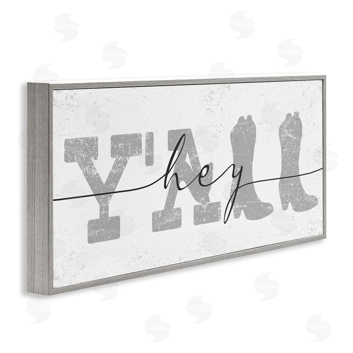 Stupell Studio Distressed Western Hey Y'all Cowboy Boots Phrase Gray Framed Giclee Wall Art