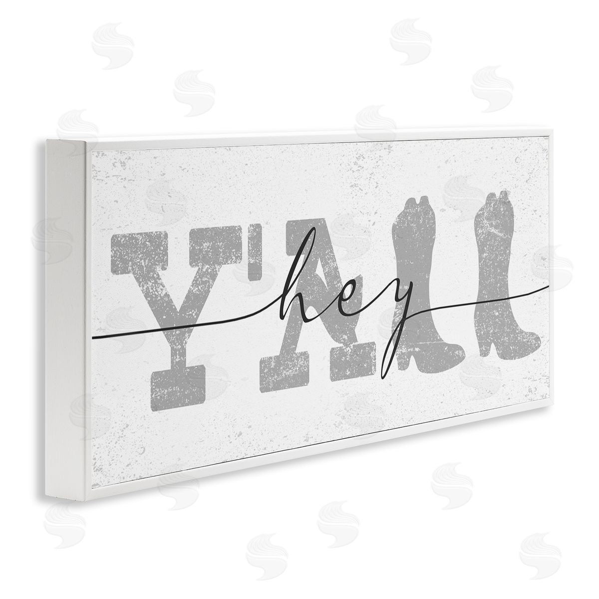 Stupell Studio Distressed Western Hey Y'all Cowboy Boots Phrase White Framed Giclee Wall Art
