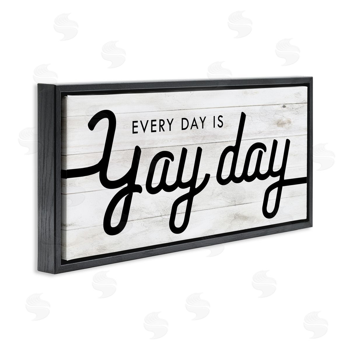 Stupell Studio Everyday is Yay Day Charming Minimal Planked Look Black Floater Frame Canvas Art
