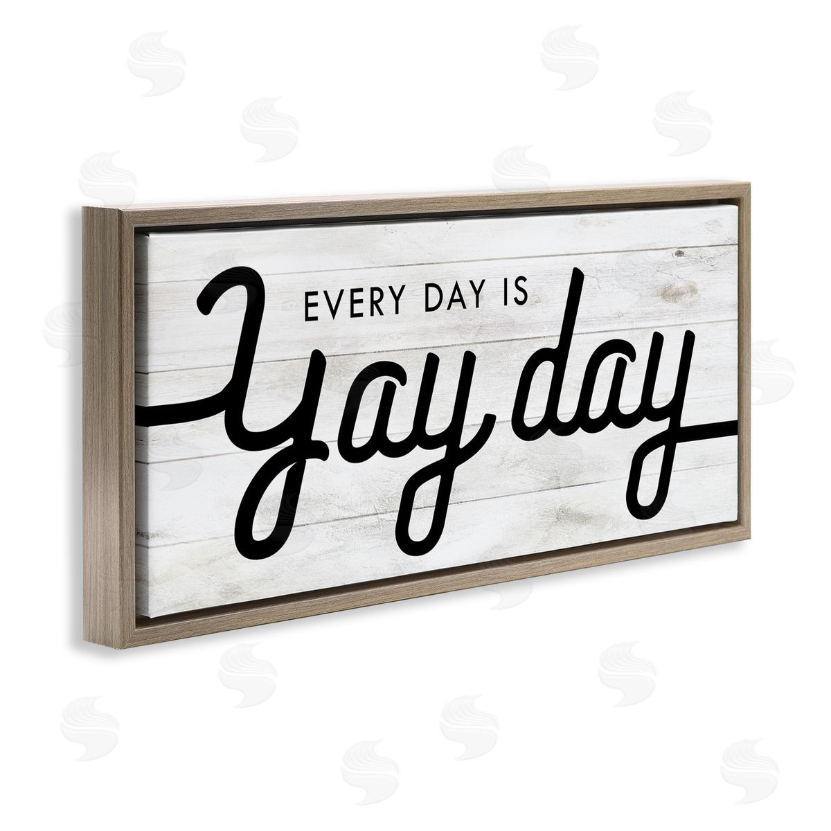 Stupell Studio Everyday is Yay Day Charming Minimal Planked Look Brown Floater Frame Canvas Art