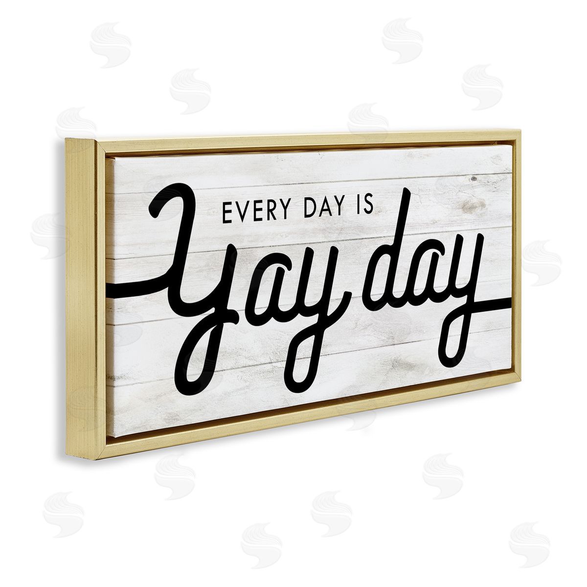 Stupell Studio Everyday is Yay Day Charming Minimal Planked Look Gold Floater Frame Canvas Art
