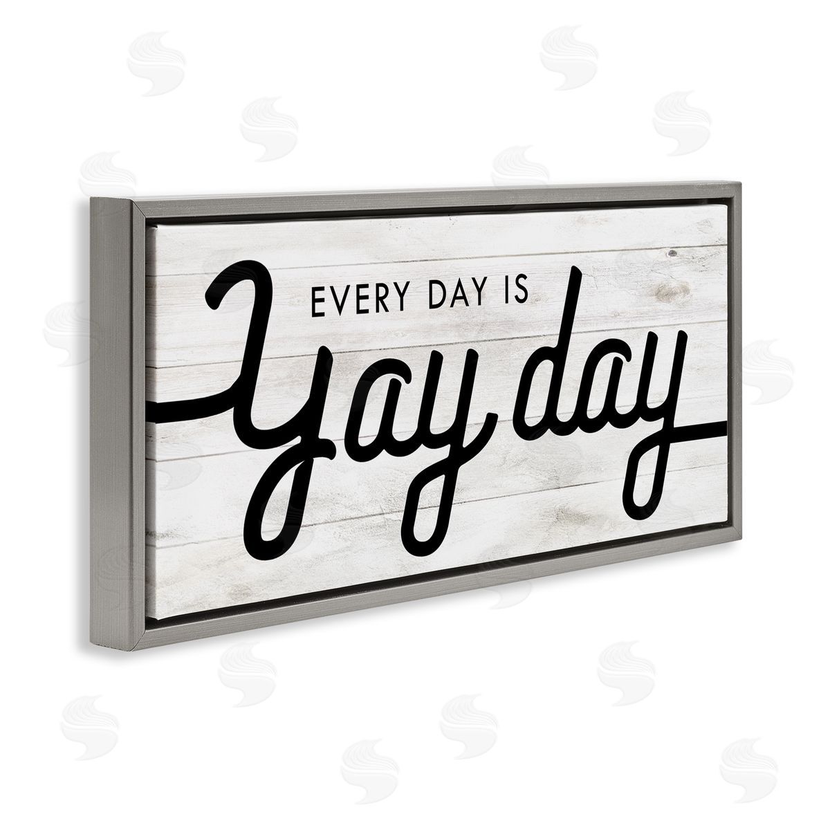 Stupell Studio Everyday is Yay Day Charming Minimal Planked Look Gray Floater Frame Canvas Art