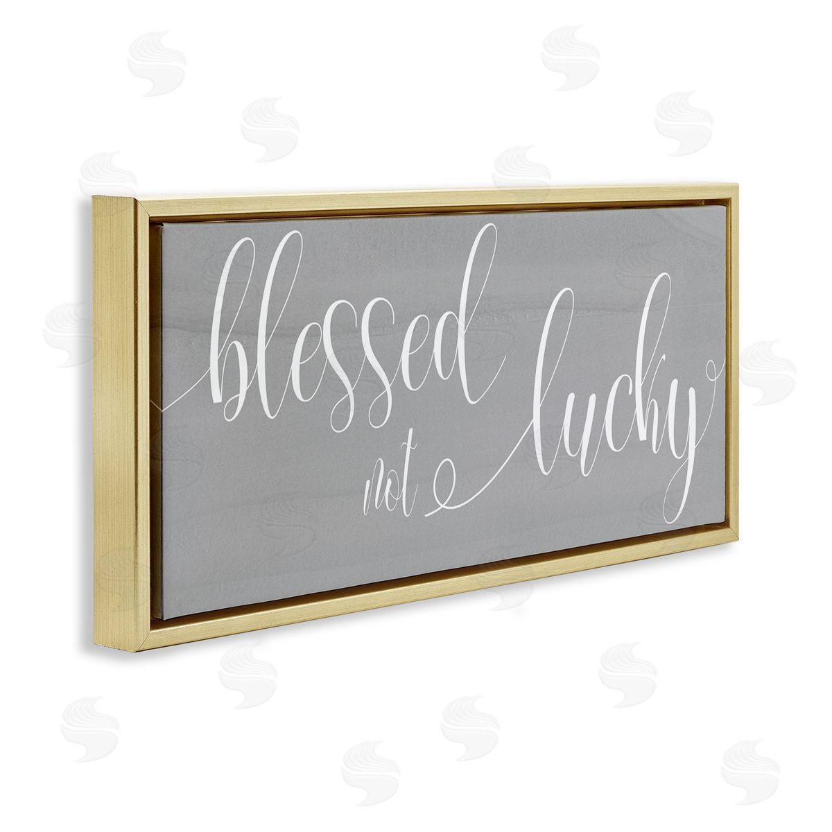 Stupell Studio Blessed Not Lucky Charming Cursive Text over Grey Gold Floater Frame Canvas Art