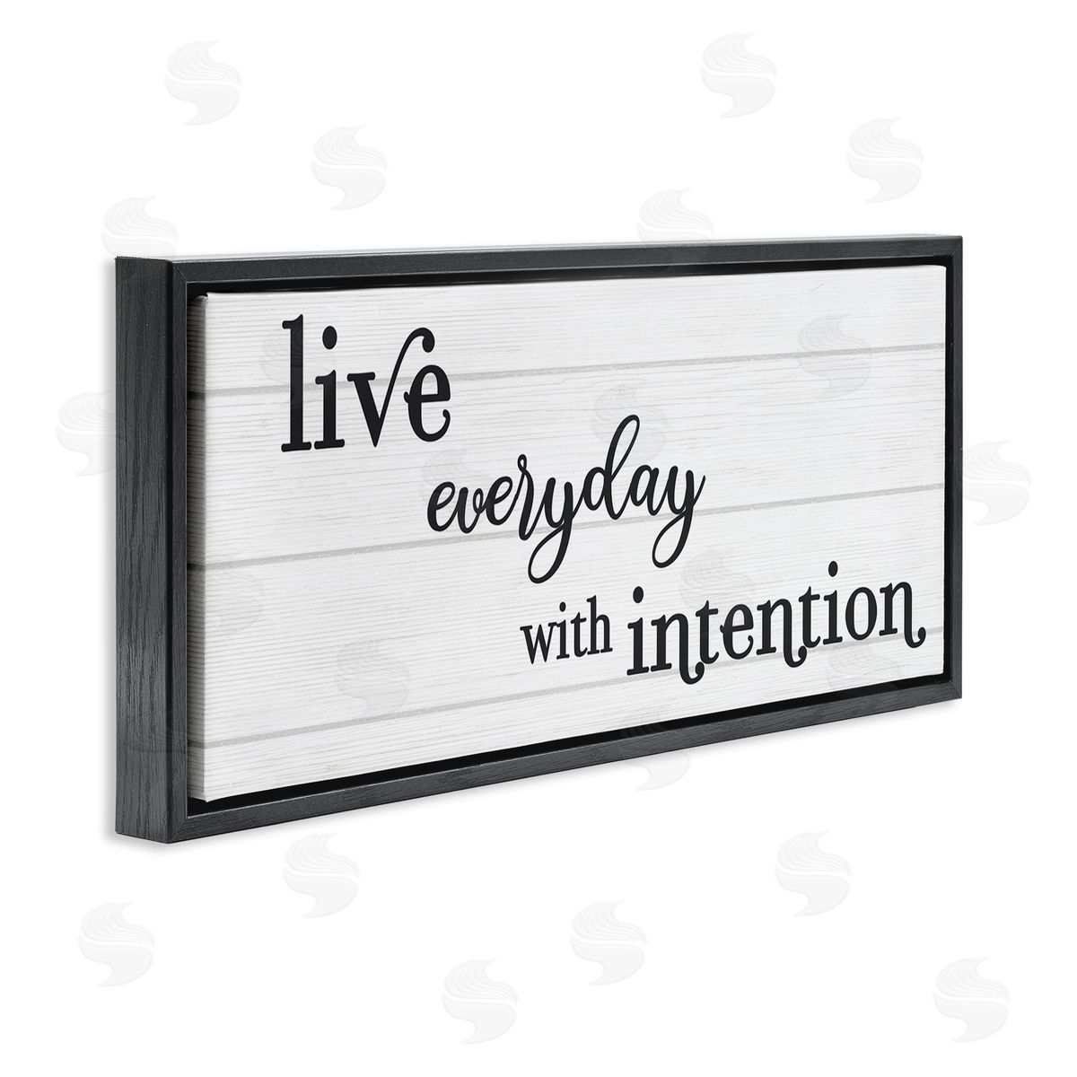 Stupell Studio Everyday with Intention Phrase Minimal Black White Text Black Floater Frame Canvas Art