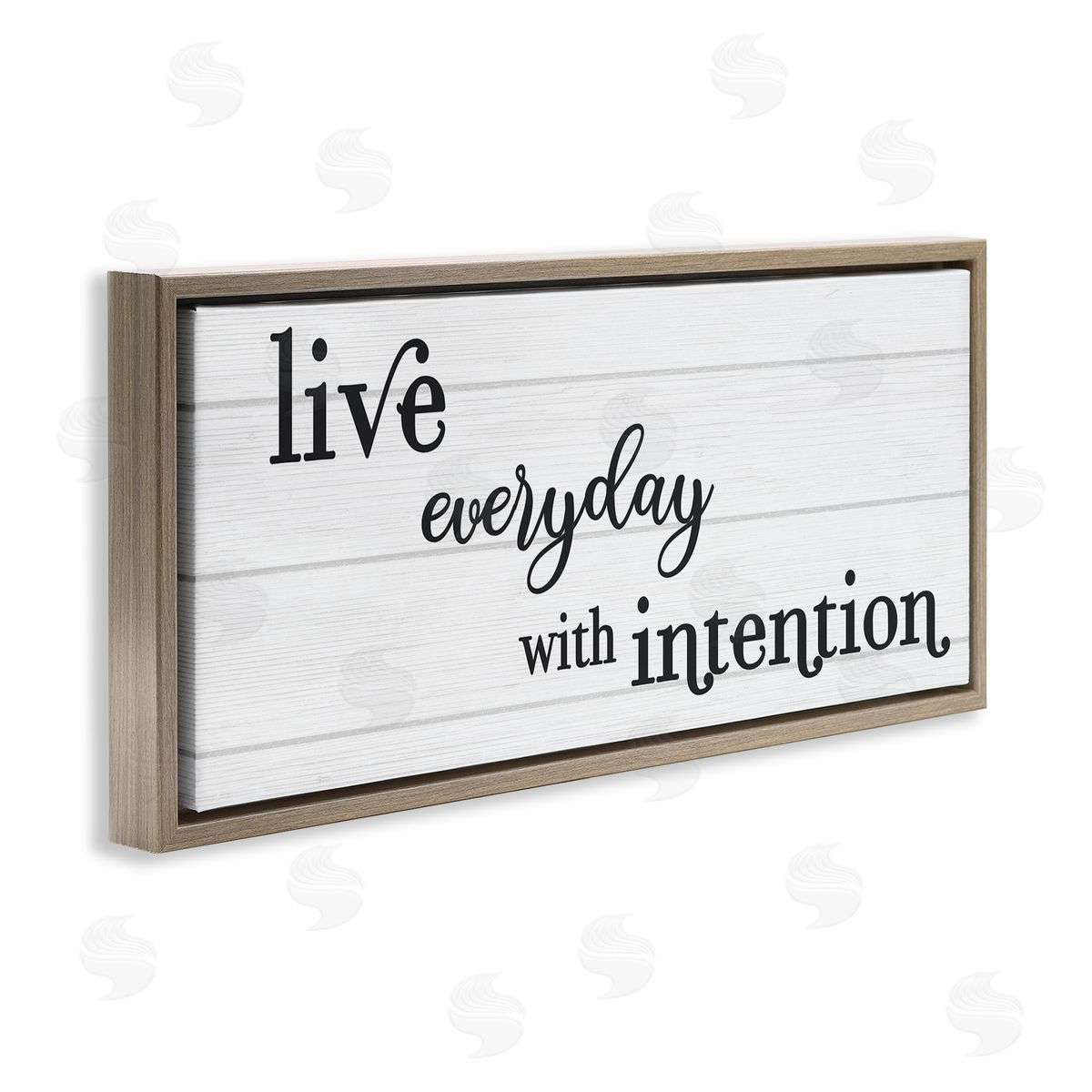 Stupell Studio Everyday with Intention Phrase Minimal Black White Text Brown Floater Frame Canvas Art
